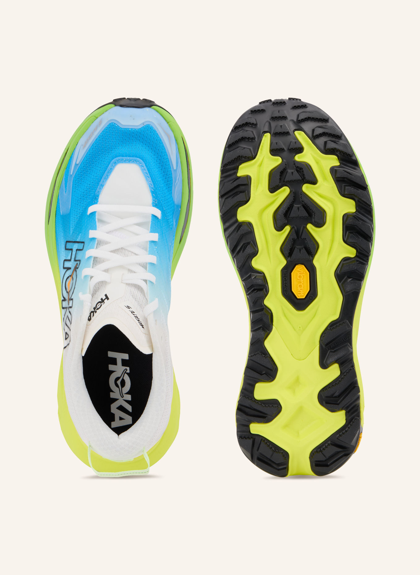 HOKA Trailrunning-Schuhe MAFATE 5: NEONTÜRKIS / WEISS