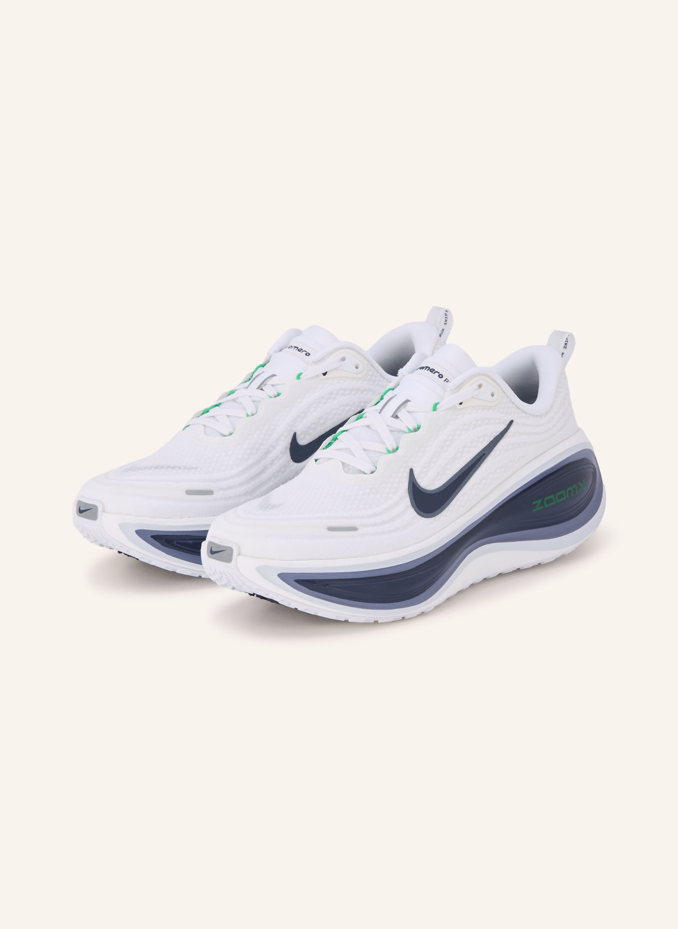 Nike VOMERO PLUS running shoes: WHITE / NEON GREEN / DARK BLUE