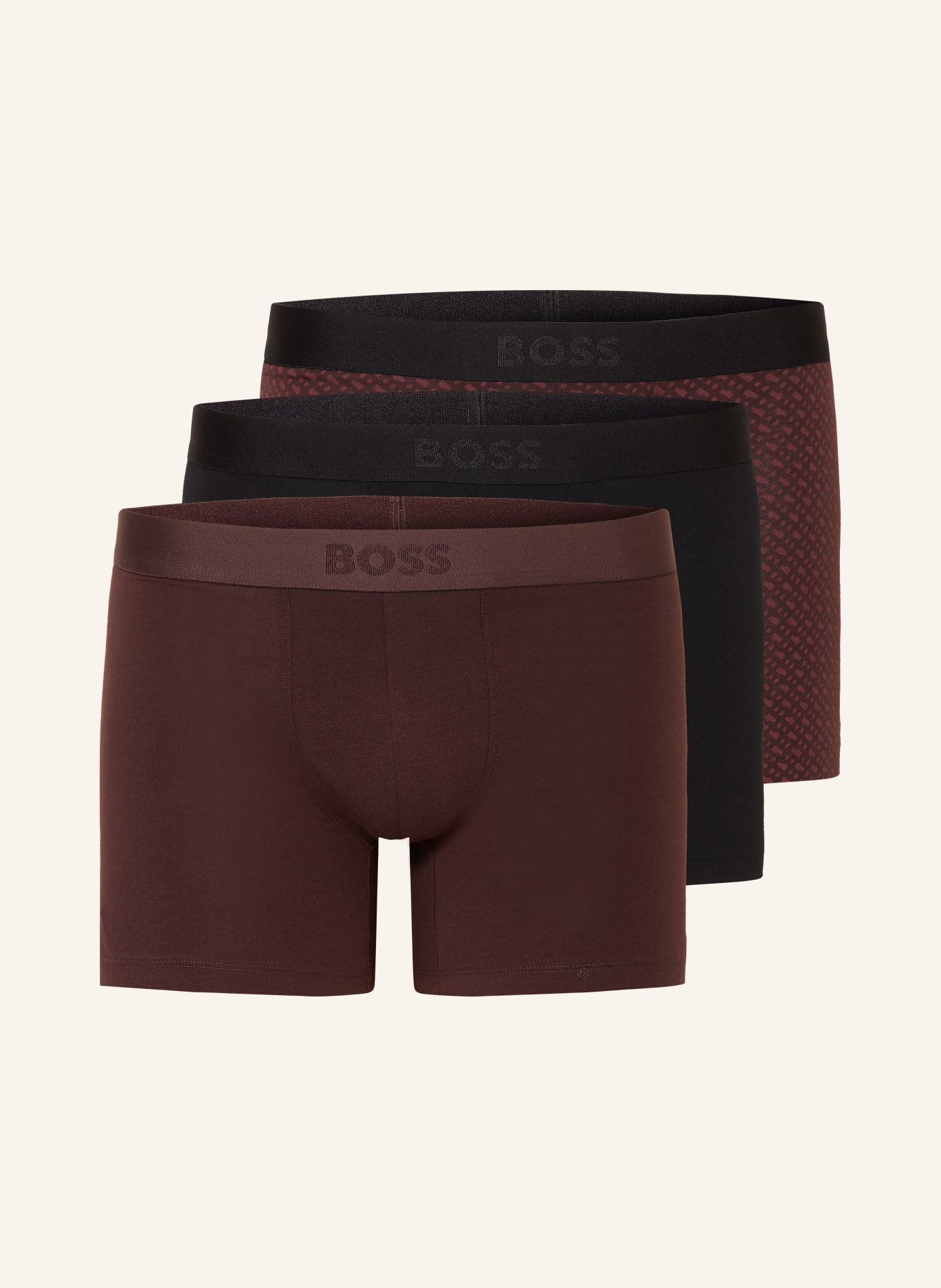 BOSS 3-pack of boxer shorts ONE: DARK BROWN / DARK RED / BLACK
