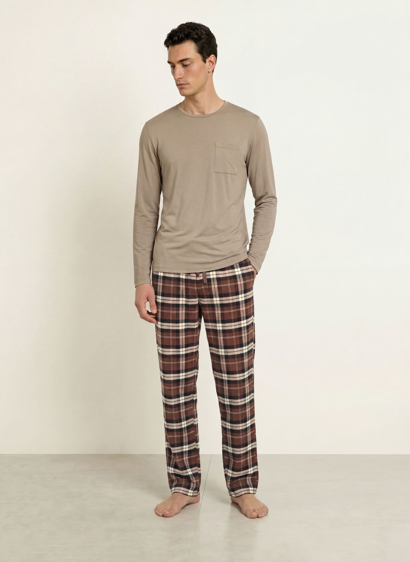 SCHIESSER Sovbyxor MIX+RELAX i flanell: BRUN / MÖRKBRUN / GRÄDDE