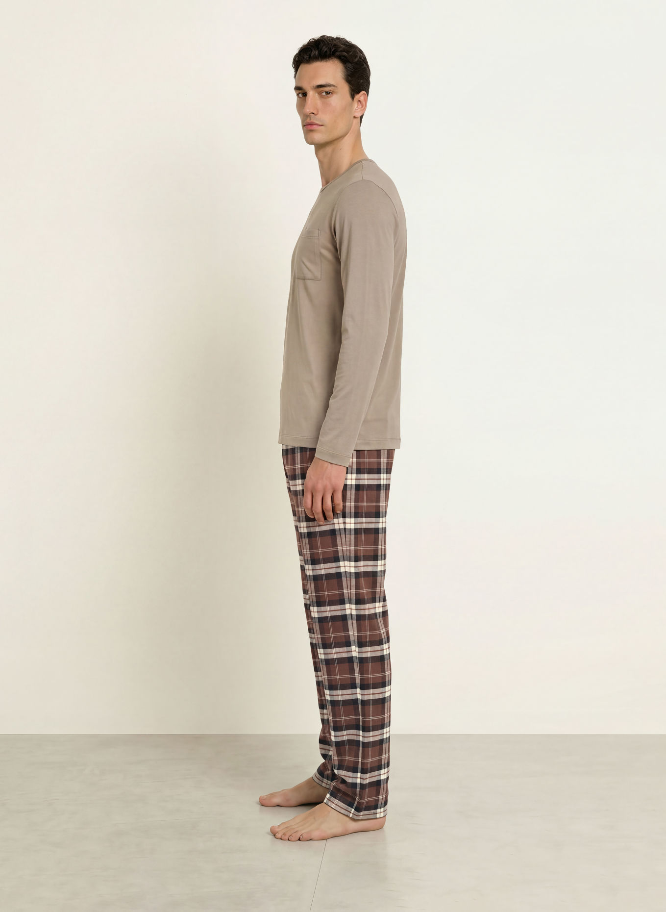 SCHIESSER Sovbyxor MIX+RELAX i flanell: BRUN / MÖRKBRUN / GRÄDDE