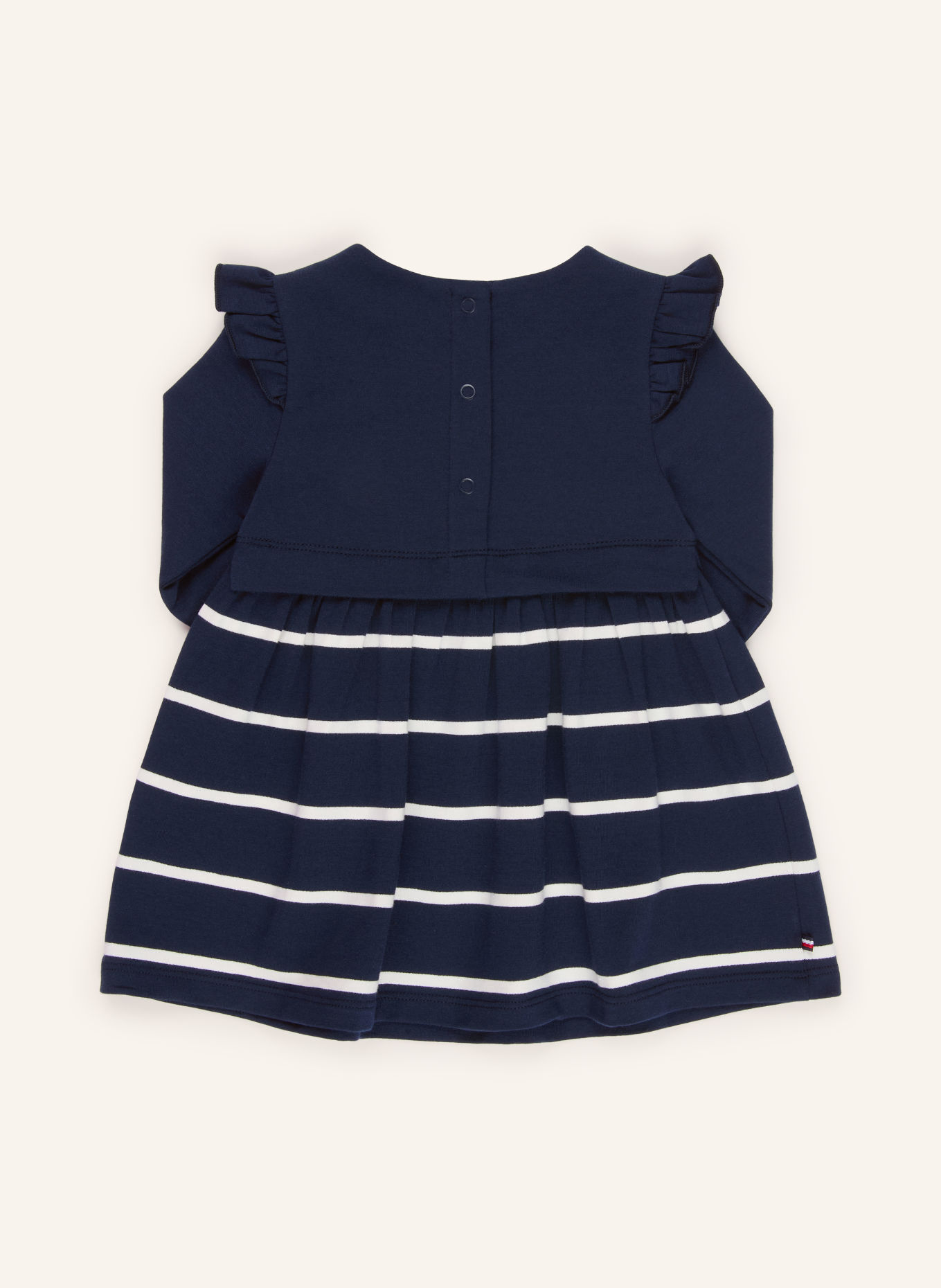 TOMMY HILFIGER Šaty s volánky: TMAVĚ MODRÁ / BÍLÁ
