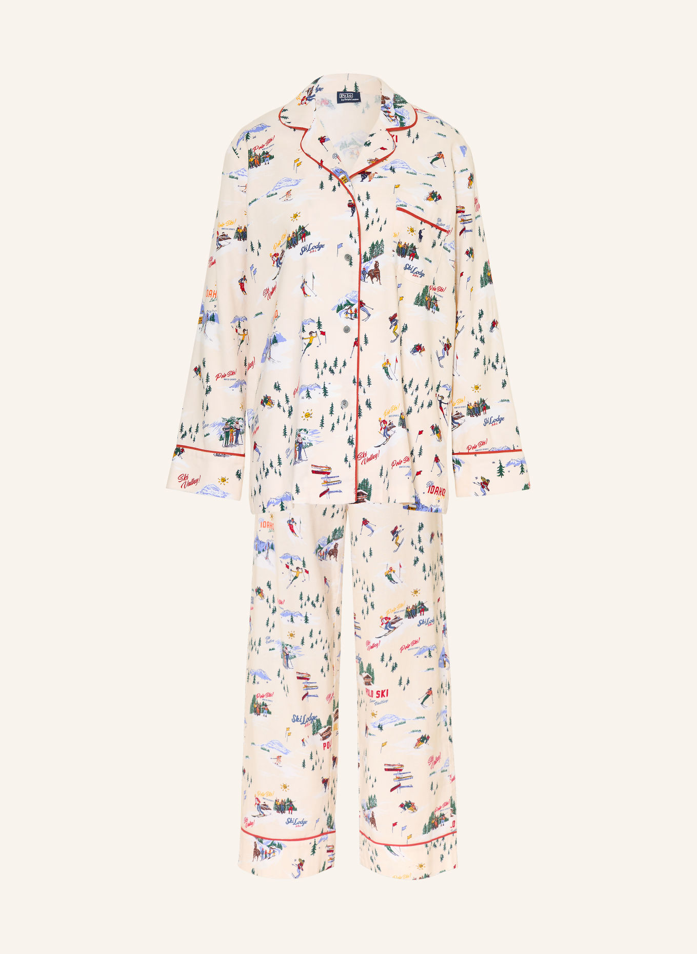 POLO RALPH LAUREN Flanellen pyjama: ECRU / ROOD / GROEN