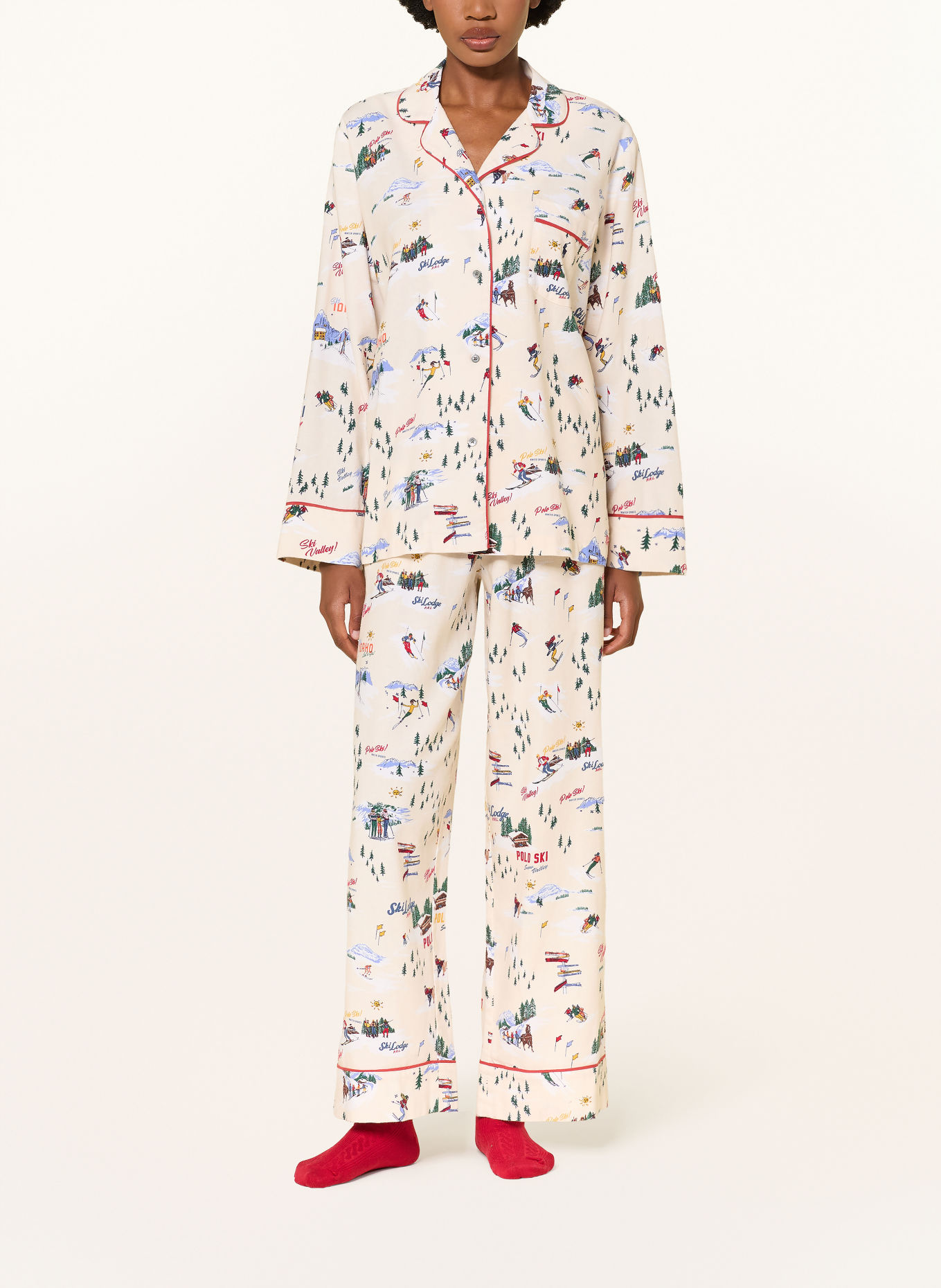 POLO RALPH LAUREN Flanellen pyjama: ECRU / ROOD / GROEN