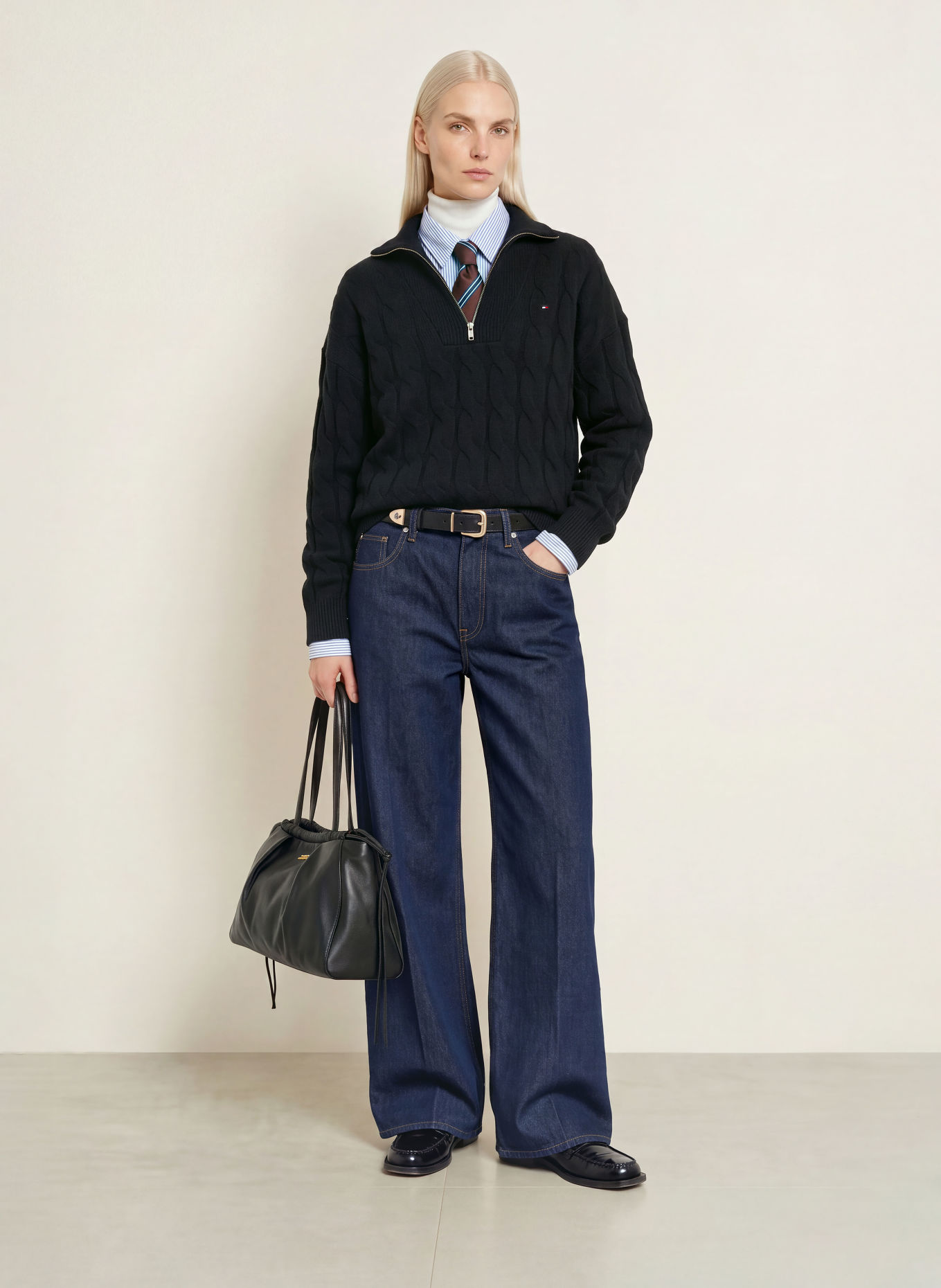 TOMMY HILFIGER Half-zip sweater: BLACK