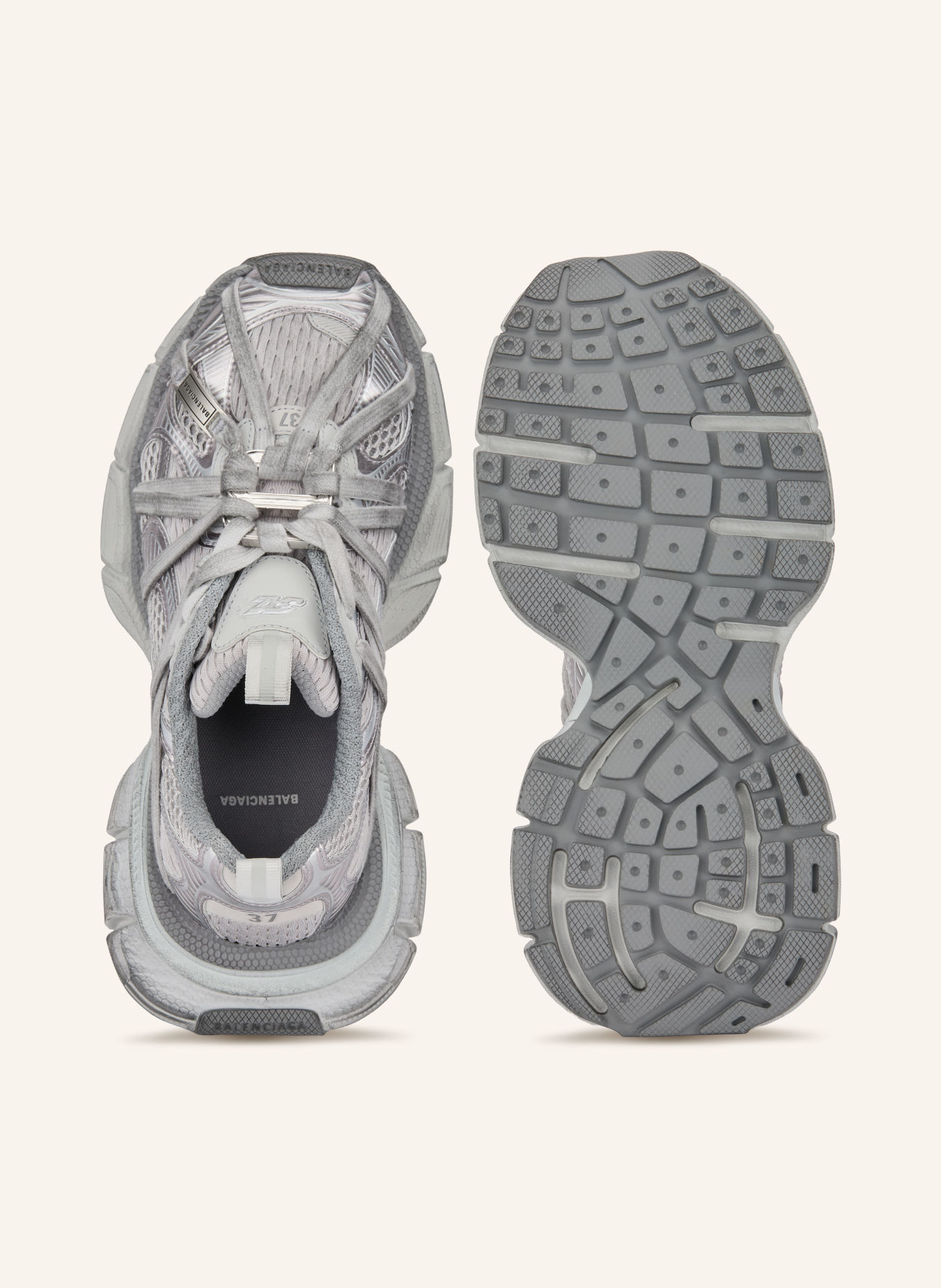 BALENCIAGA Sneakers 3XL EXTREME LACES B: GRIS FONCÉ / ARGENT / GRIS