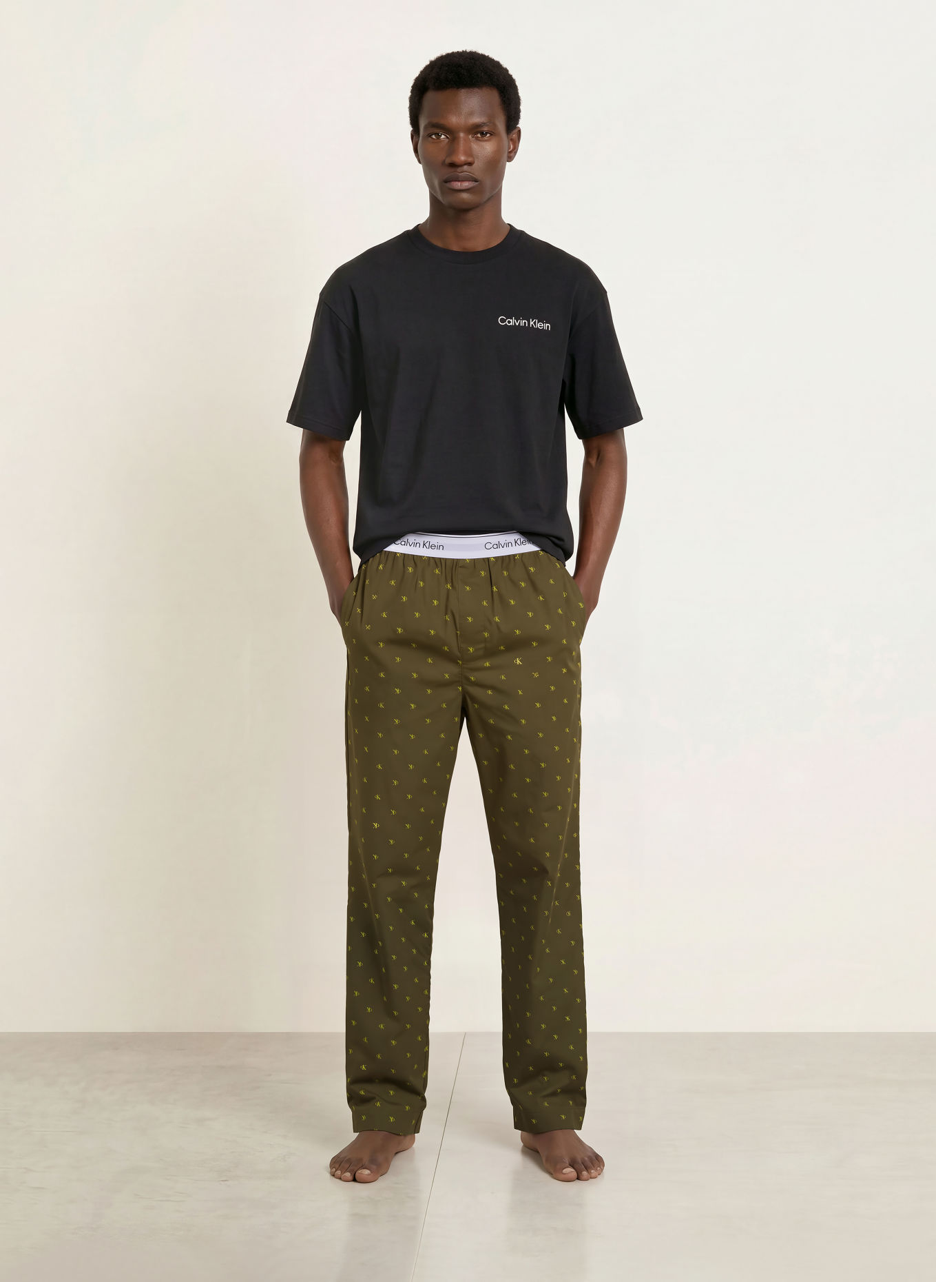 Calvin Klein Pajama pants COTTON POPLIN: OLIVE / LIGHT GREEN / WHITE