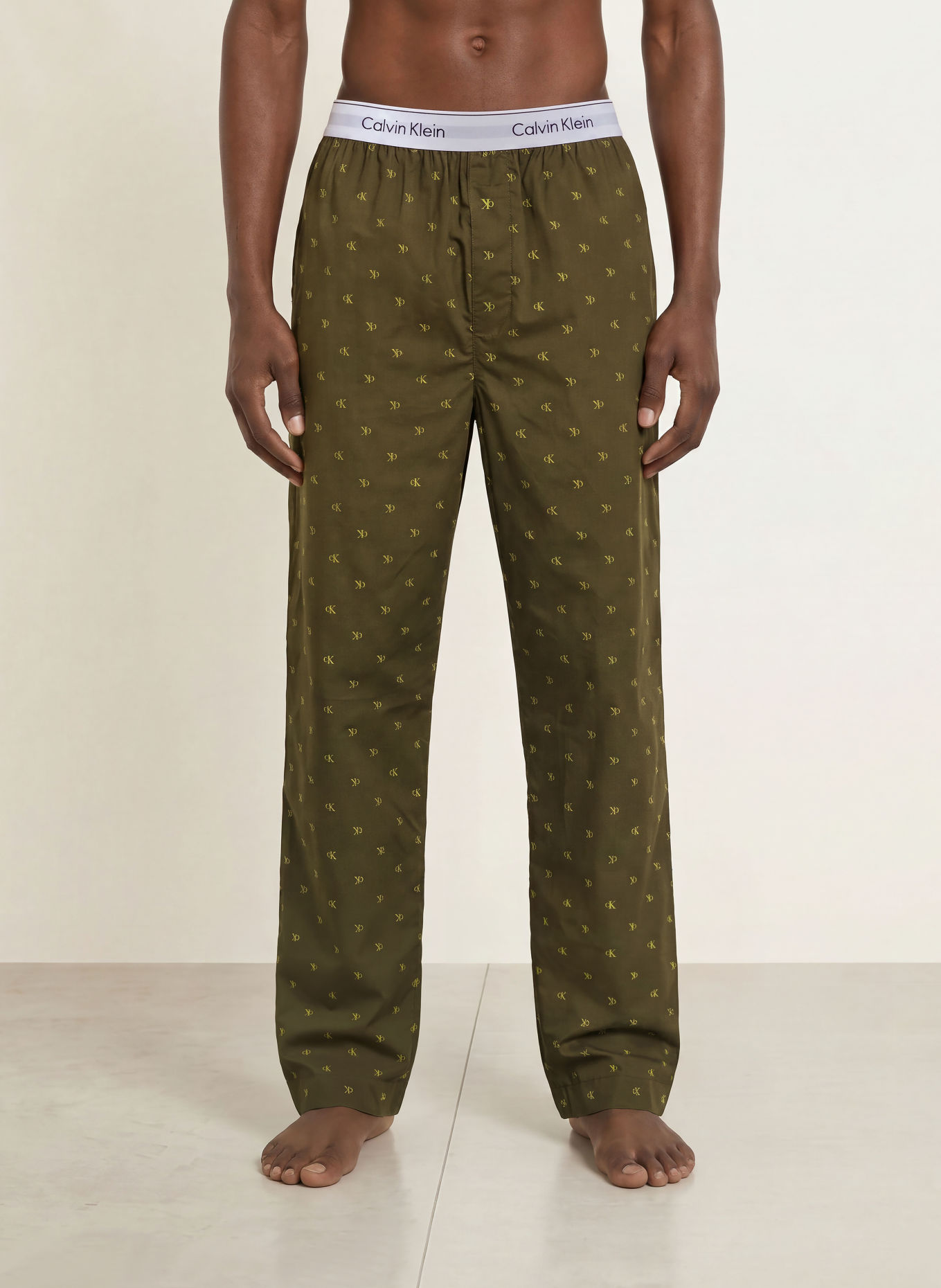 Calvin Klein Pajama pants COTTON POPLIN: OLIVE / LIGHT GREEN / WHITE