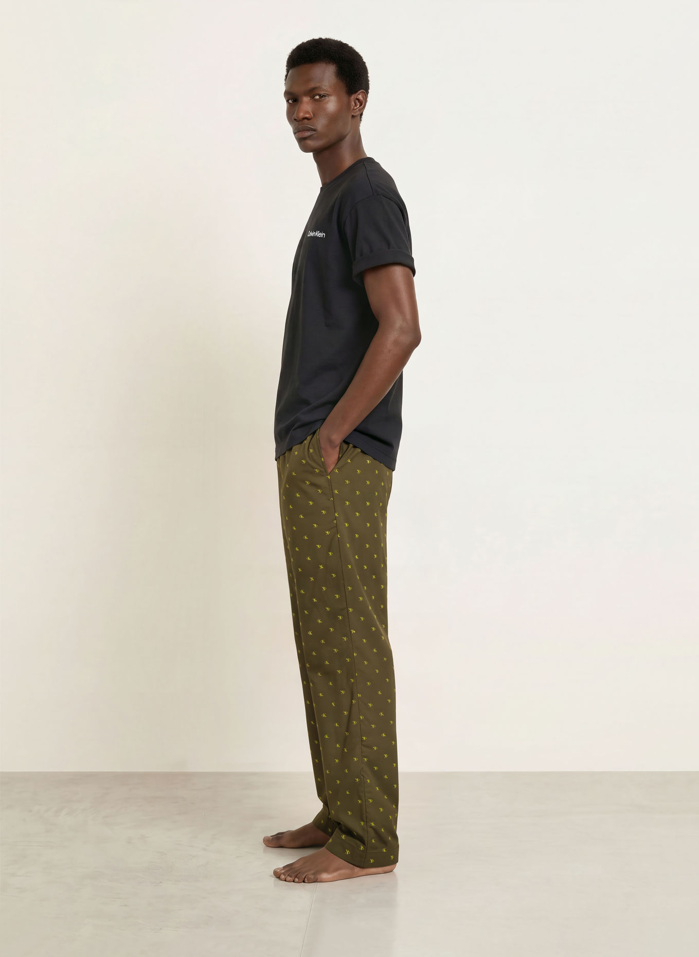 Calvin Klein Pajama pants COTTON POPLIN: OLIVE / LIGHT GREEN / WHITE
