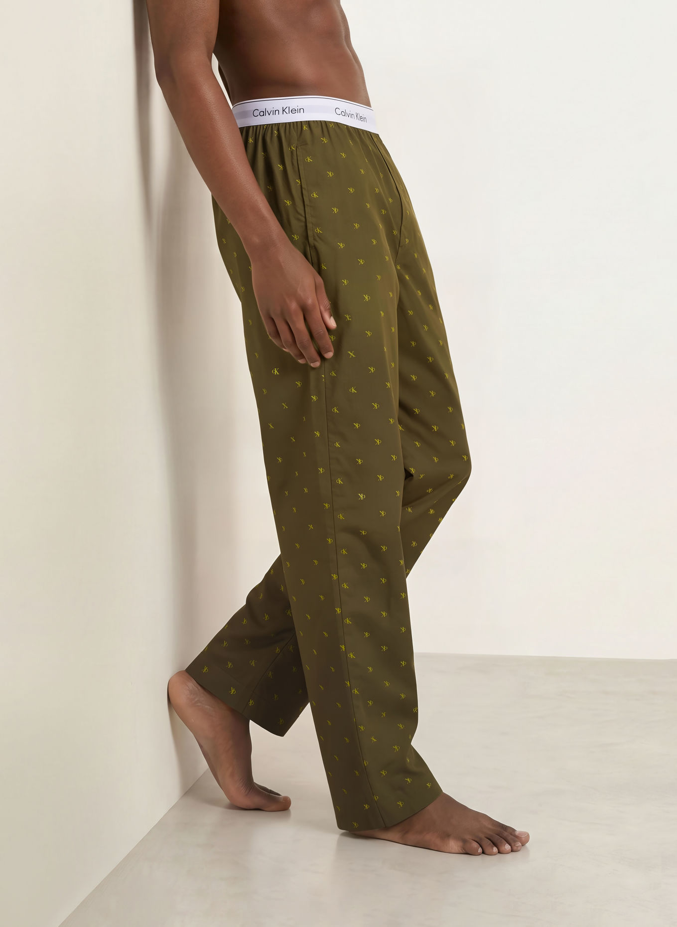 Calvin Klein Pajama pants COTTON POPLIN: OLIVE / LIGHT GREEN / WHITE
