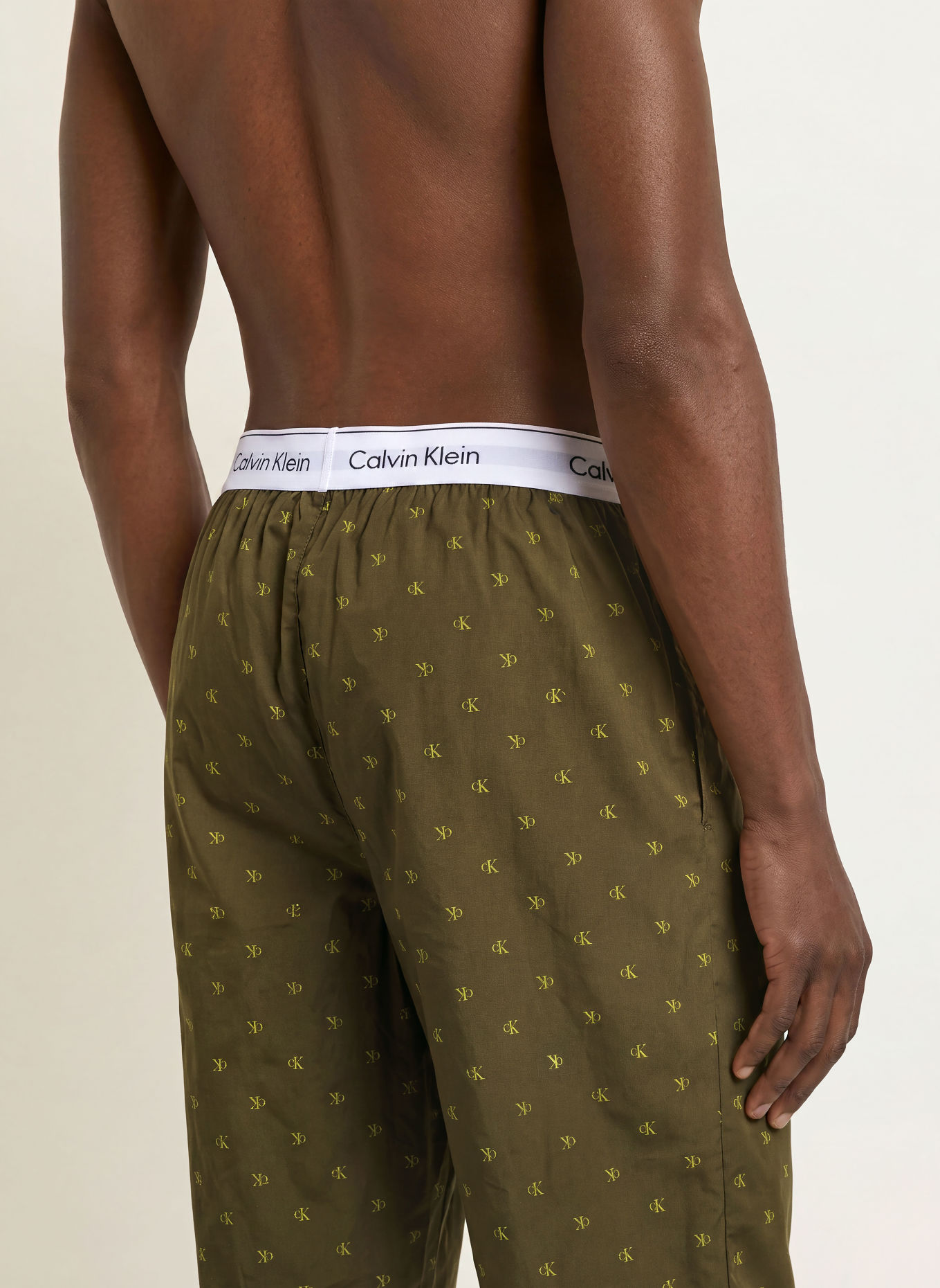 Calvin Klein Pajama pants COTTON POPLIN: OLIVE / LIGHT GREEN / WHITE