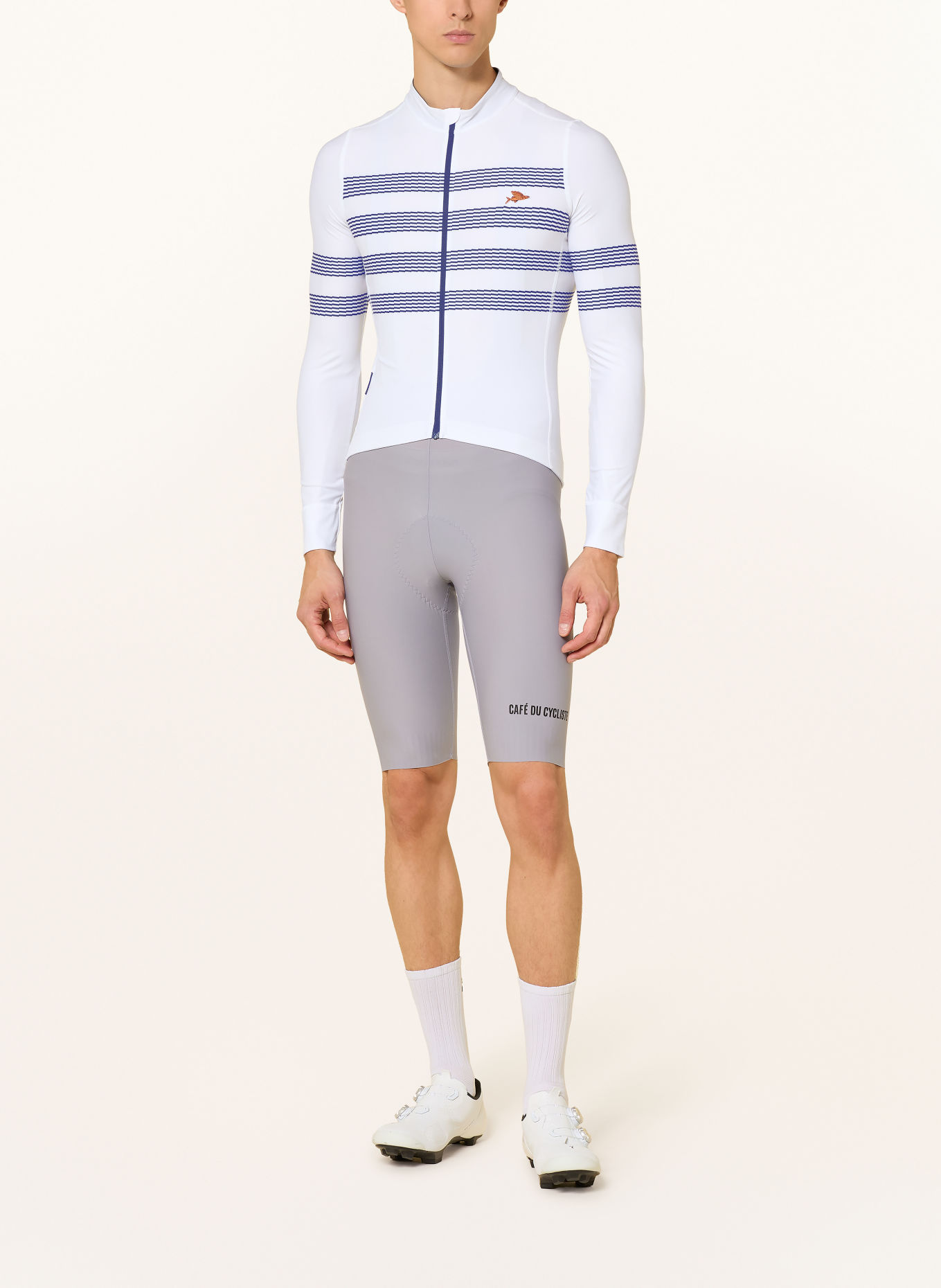 CAFÉ DU CYCLISTE Fietsshirt CHARLIE: WIT / DONKERBLAUW