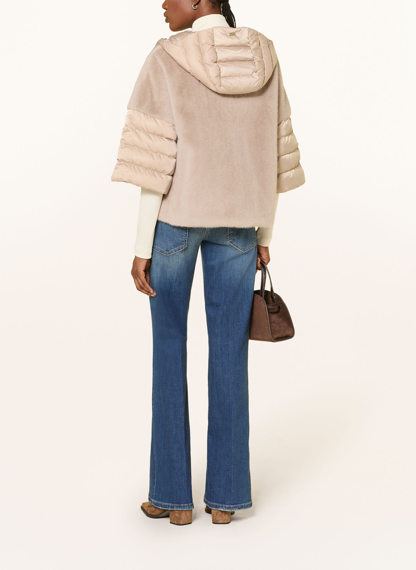 HERNO Faux fur down jacket with 3/4 sleeves: BEIGE / LIGHT GRAY