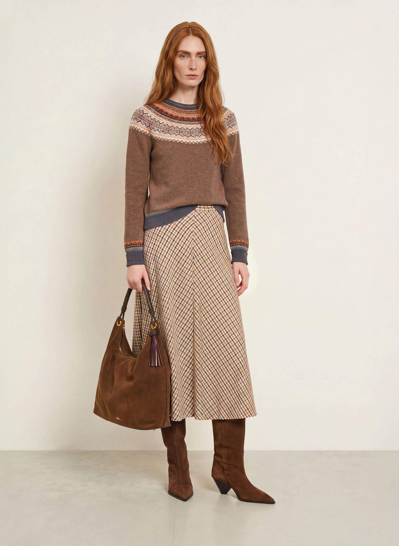ERIBÉ Pullover ALPINE: BRAUN / COGNAC / WEISS