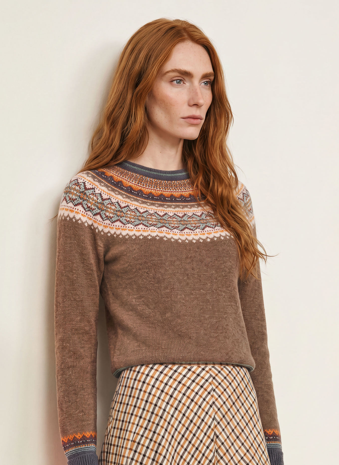 ERIBÉ Pullover ALPINE: BRAUN / COGNAC / WEISS