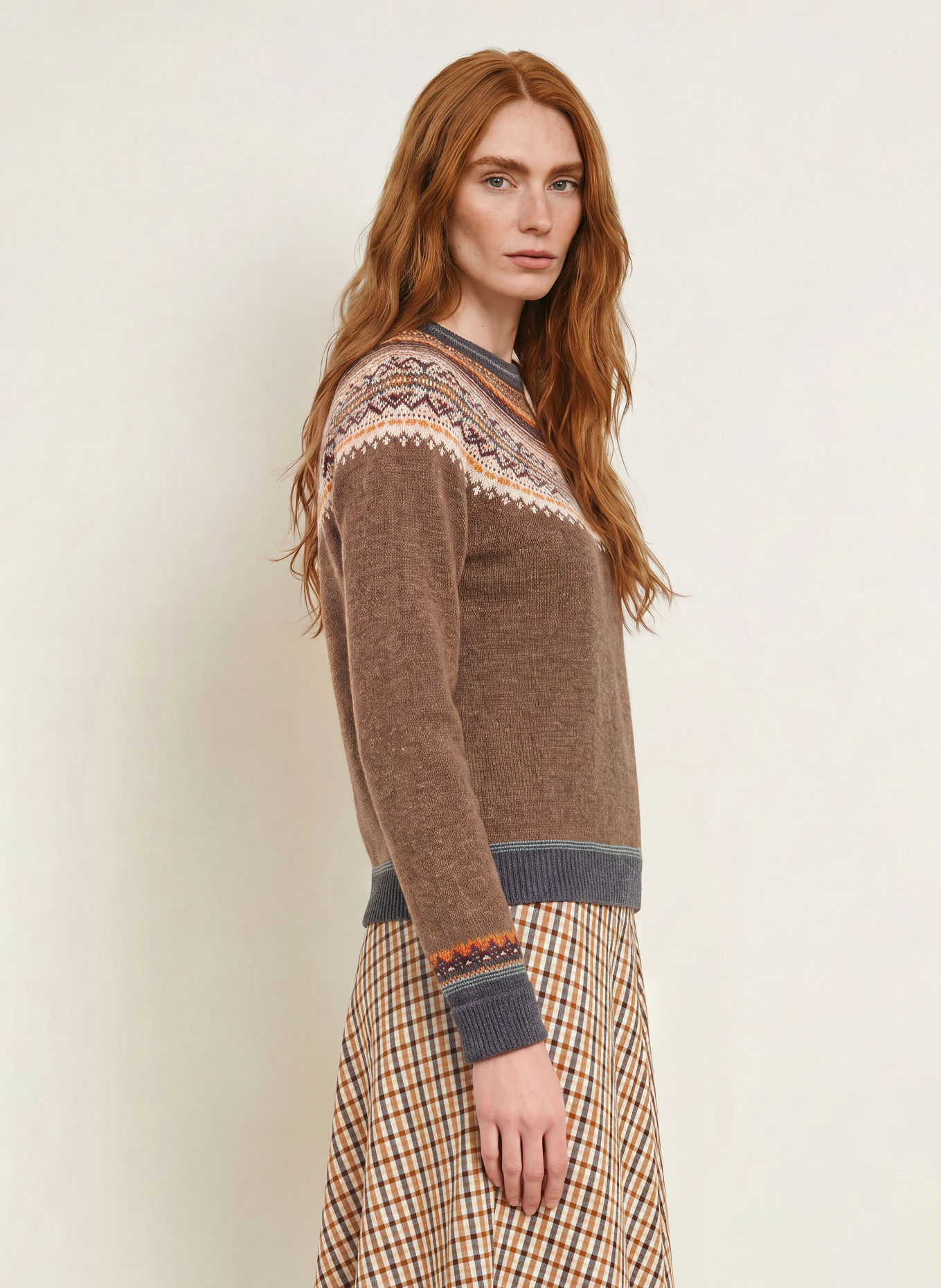 ERIBÉ Pullover ALPINE: BRAUN / COGNAC / WEISS