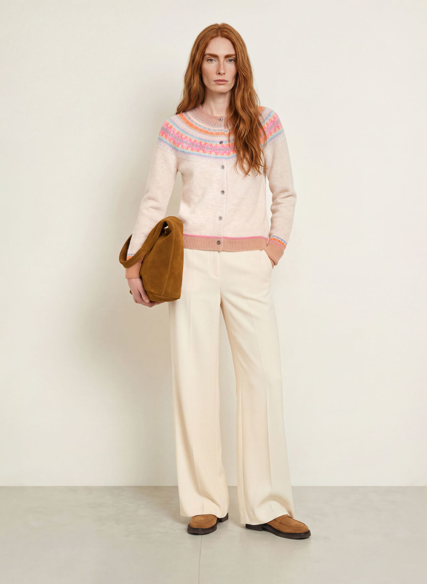 ERIBÉ Strickjacke ALPINE: ECRU / PINK / ORANGE