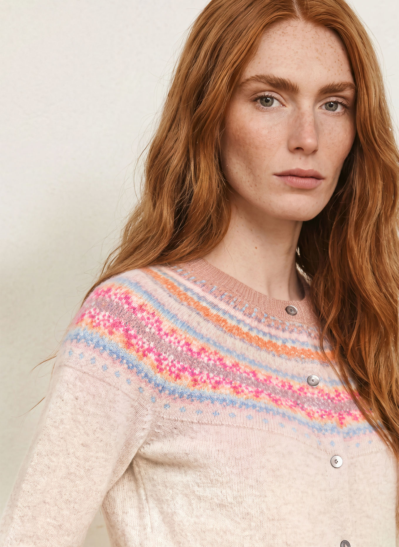 ERIBÉ Strickjacke ALPINE: ECRU / PINK / ORANGE