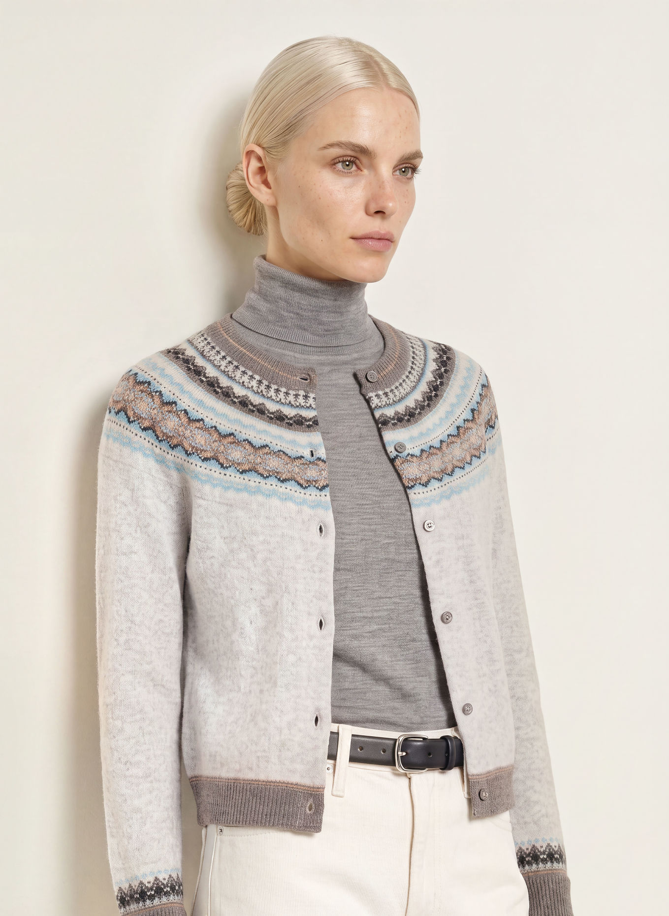 ERIBÉ Strickjacke ALPINE: HELLGRAU / GRAU / HELLBLAU