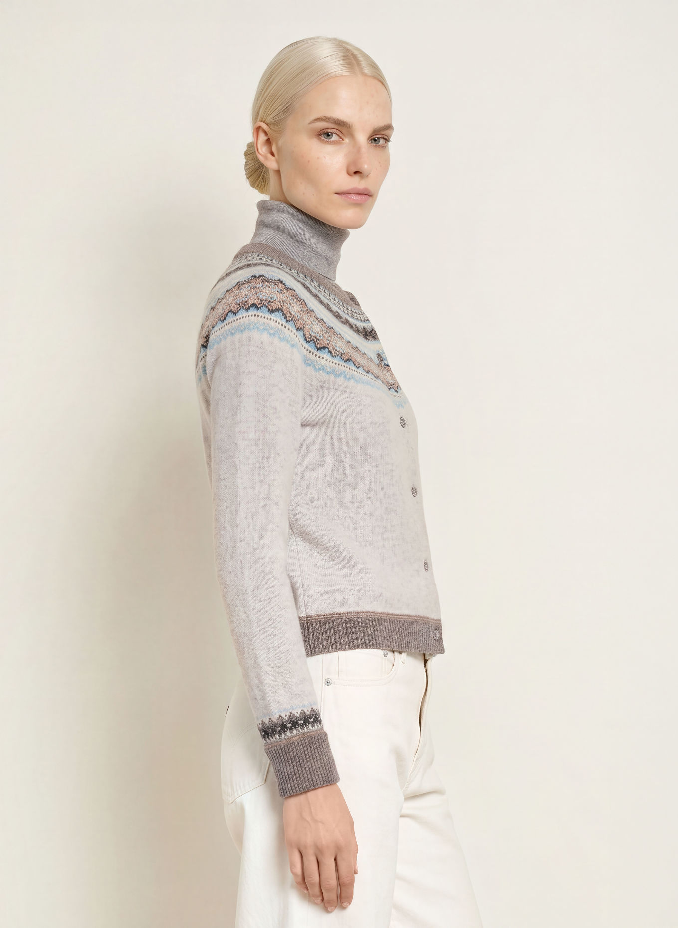 ERIBÉ Strickjacke ALPINE: HELLGRAU / GRAU / HELLBLAU