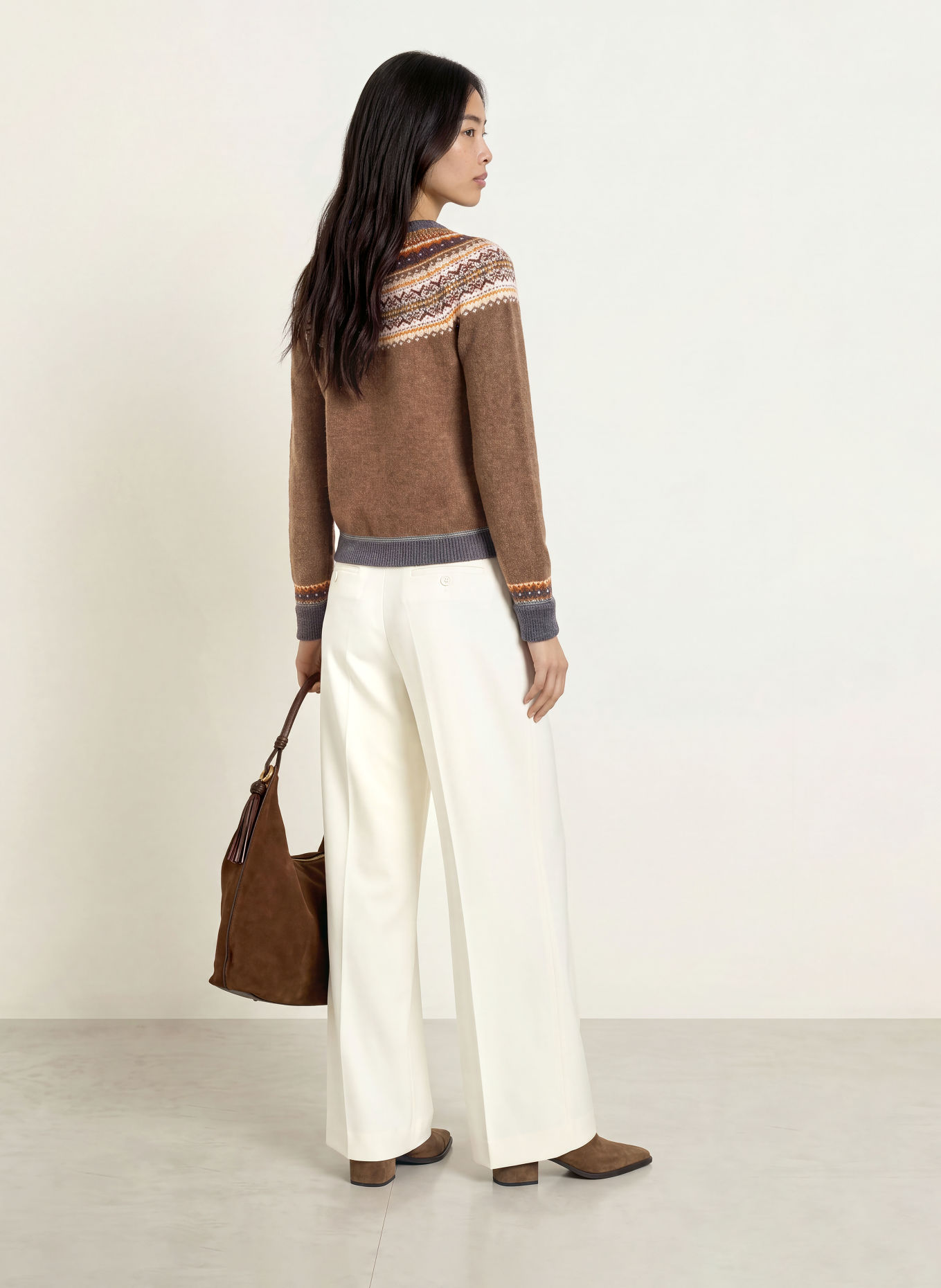 ERIBÉ Strickjacke ALPINE: BRAUN / COGNAC / WEISS