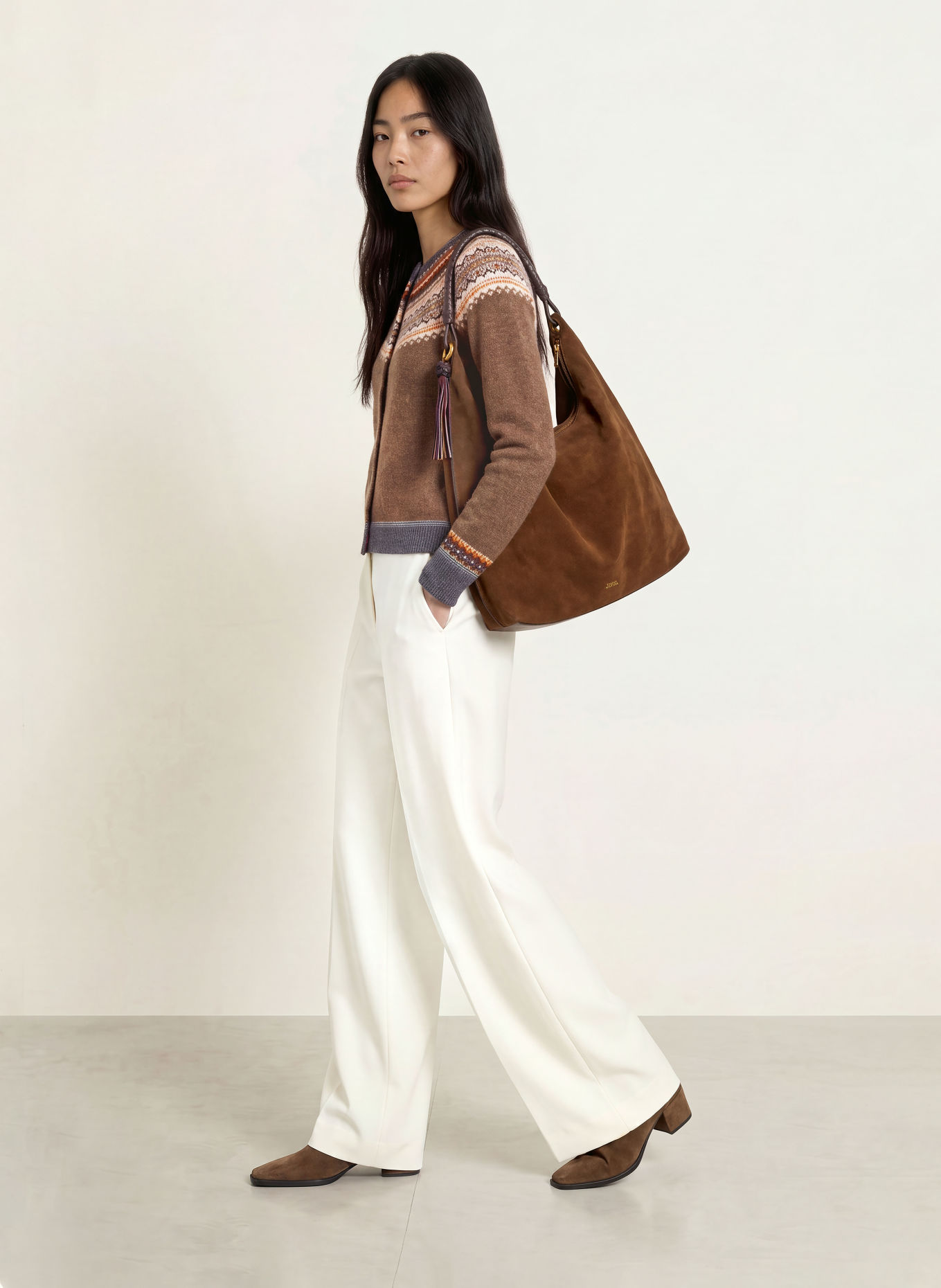 ERIBÉ Strickjacke ALPINE: BRAUN / COGNAC / WEISS