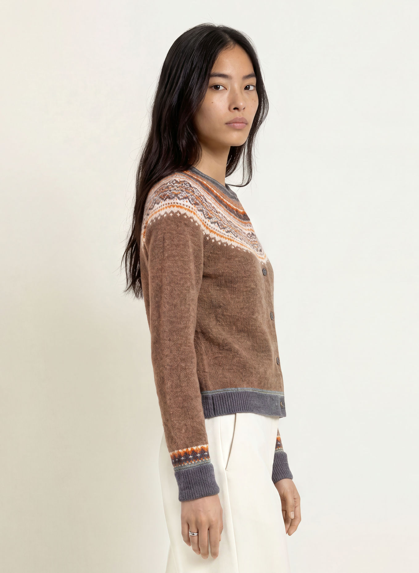 ERIBÉ Strickjacke ALPINE: BRAUN / COGNAC / WEISS