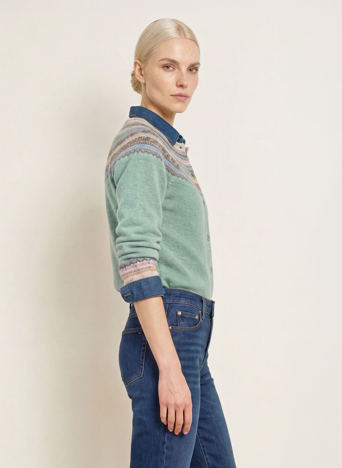 ERIBÉ Strickjacke ALPINE: HELLGRÜN / ROSA / CREME