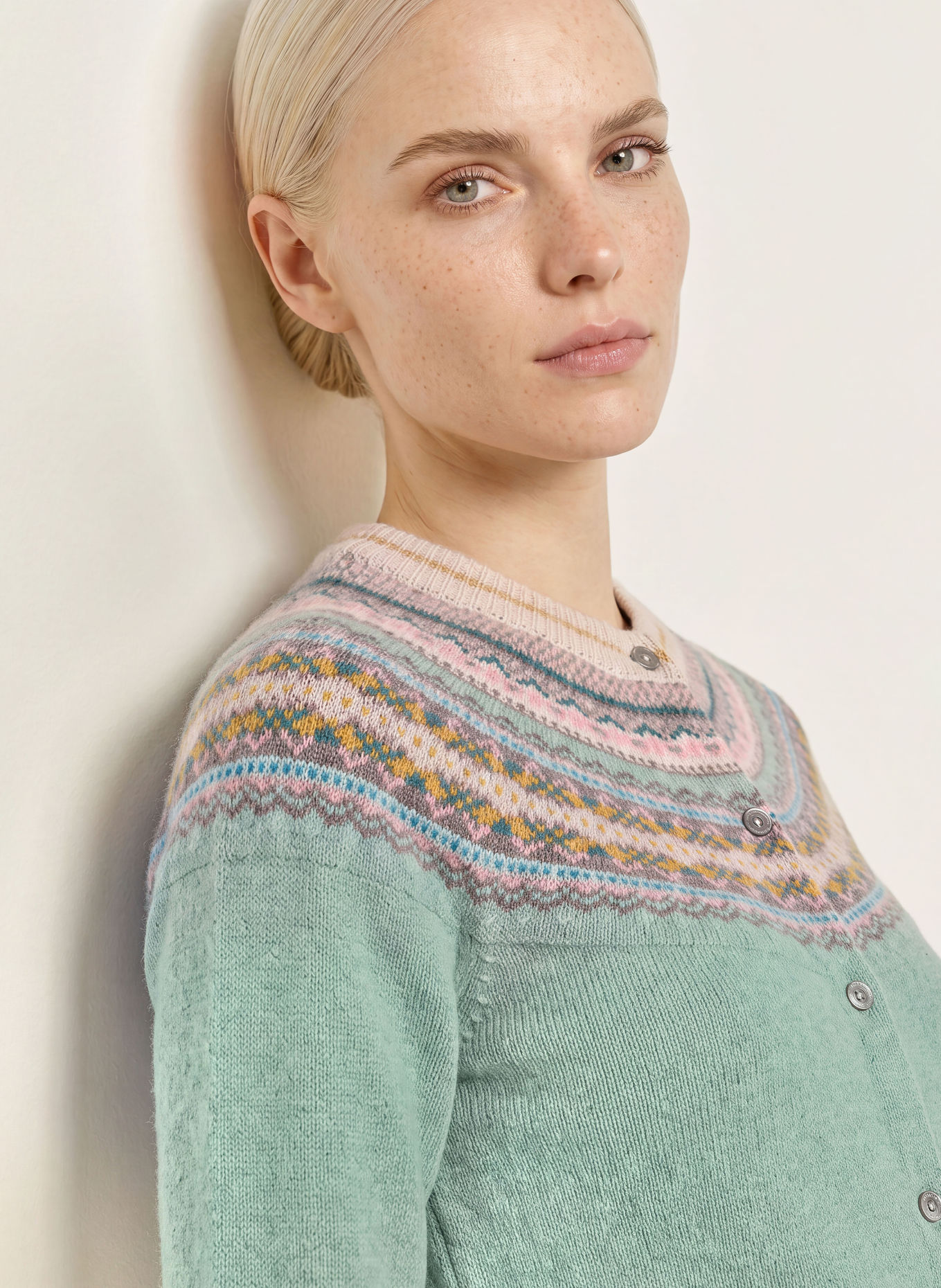 ERIBÉ Strickjacke ALPINE: HELLGRÜN / ROSA / CREME