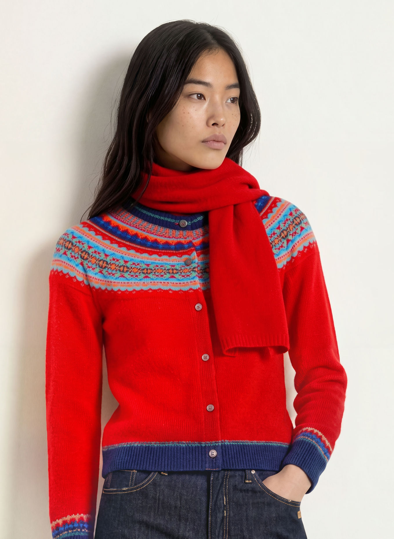 ERIBÉ Cardigan ALPINE: RED / ORANGE / DARK BLUE