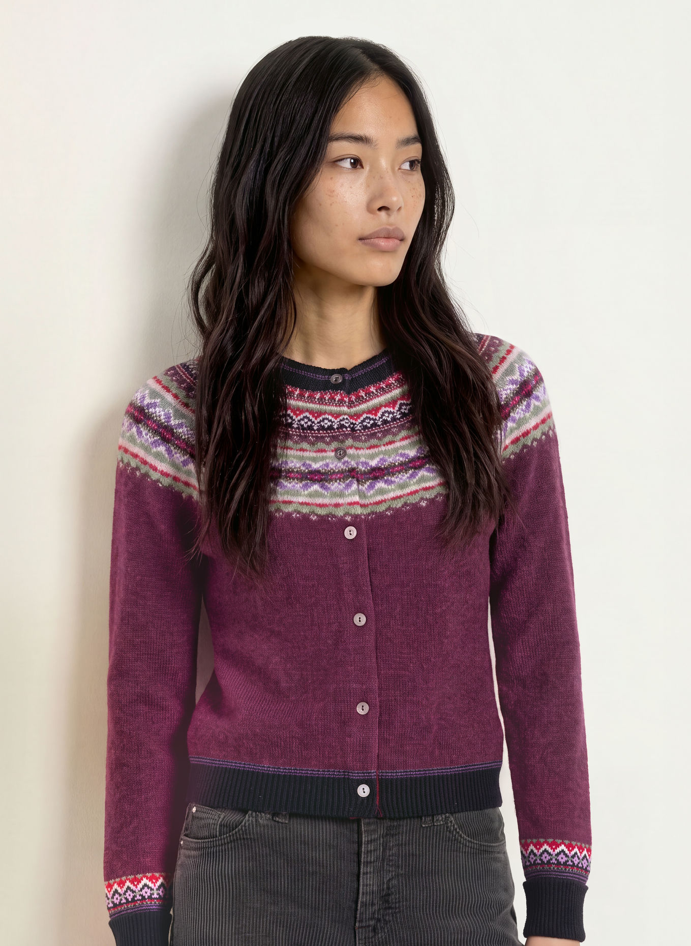 ERIBÉ Strickjacke ALPINE: DUNKELLILA / LILA / OLIV