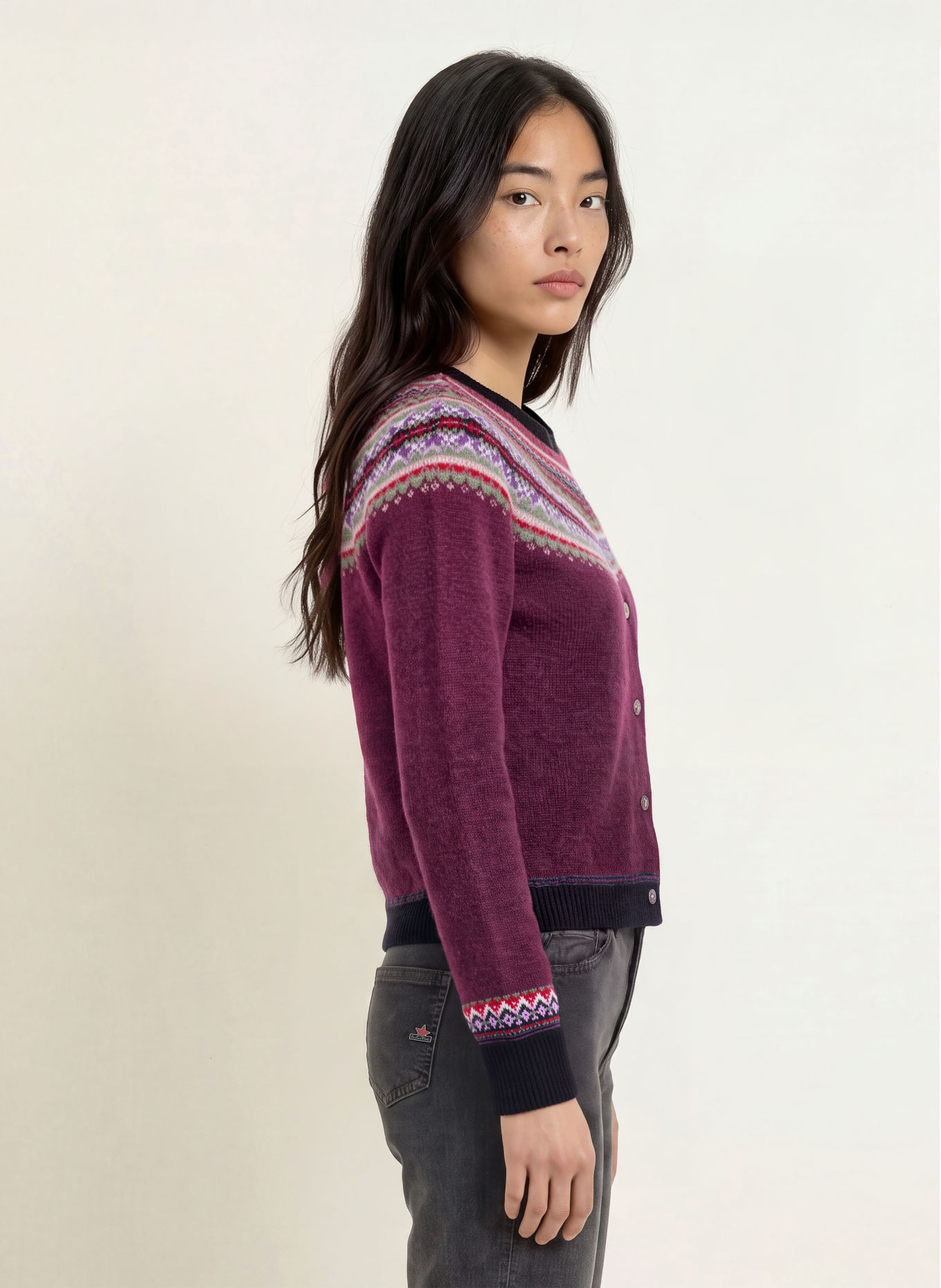 ERIBÉ Strickjacke ALPINE: DUNKELLILA / LILA / OLIV