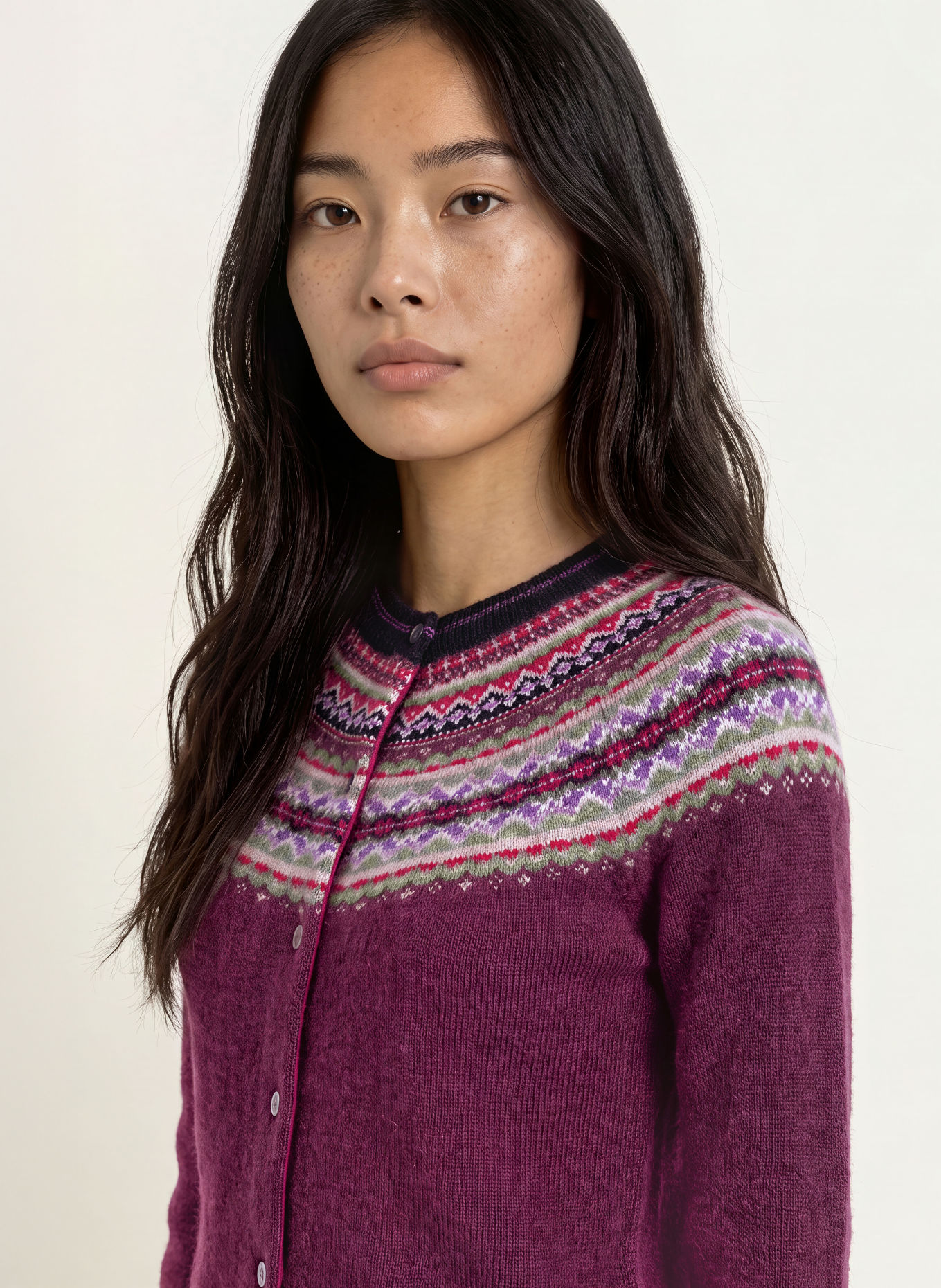 ERIBÉ Strickjacke ALPINE: DUNKELLILA / LILA / OLIV