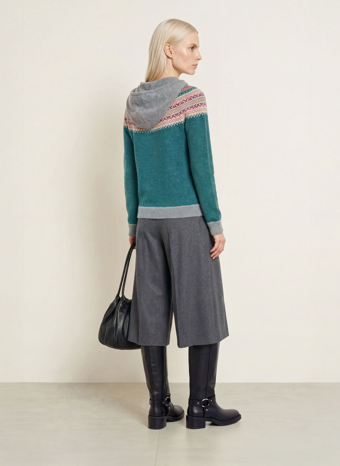ERIBÉ Strick-Hoodie ALPINE: PETROL / BEIGE / GRAU