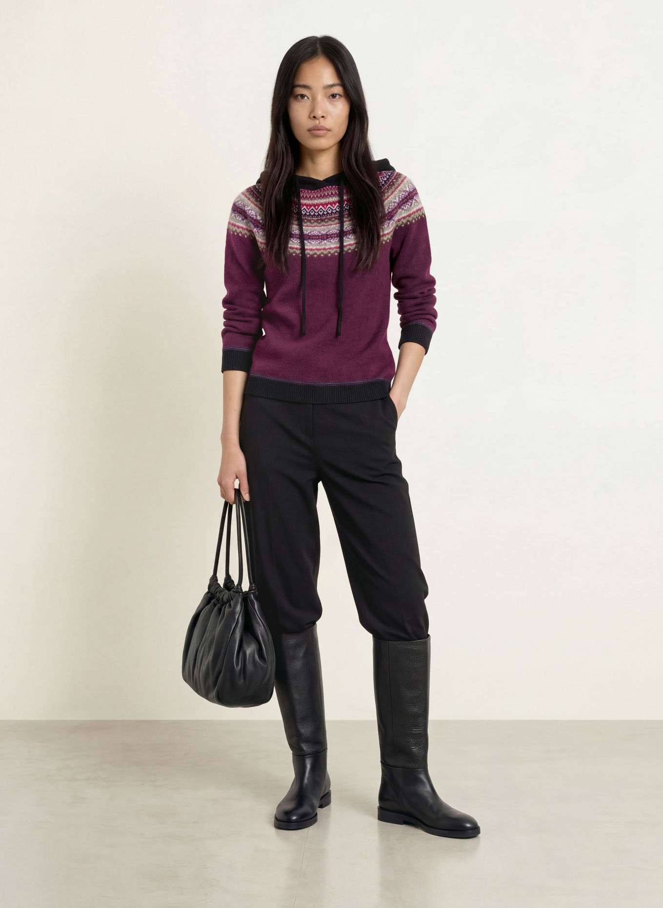 ERIBÉ Strick-Hoodie ALPINE: DUNKELLILA / HELLLILA / OLIV