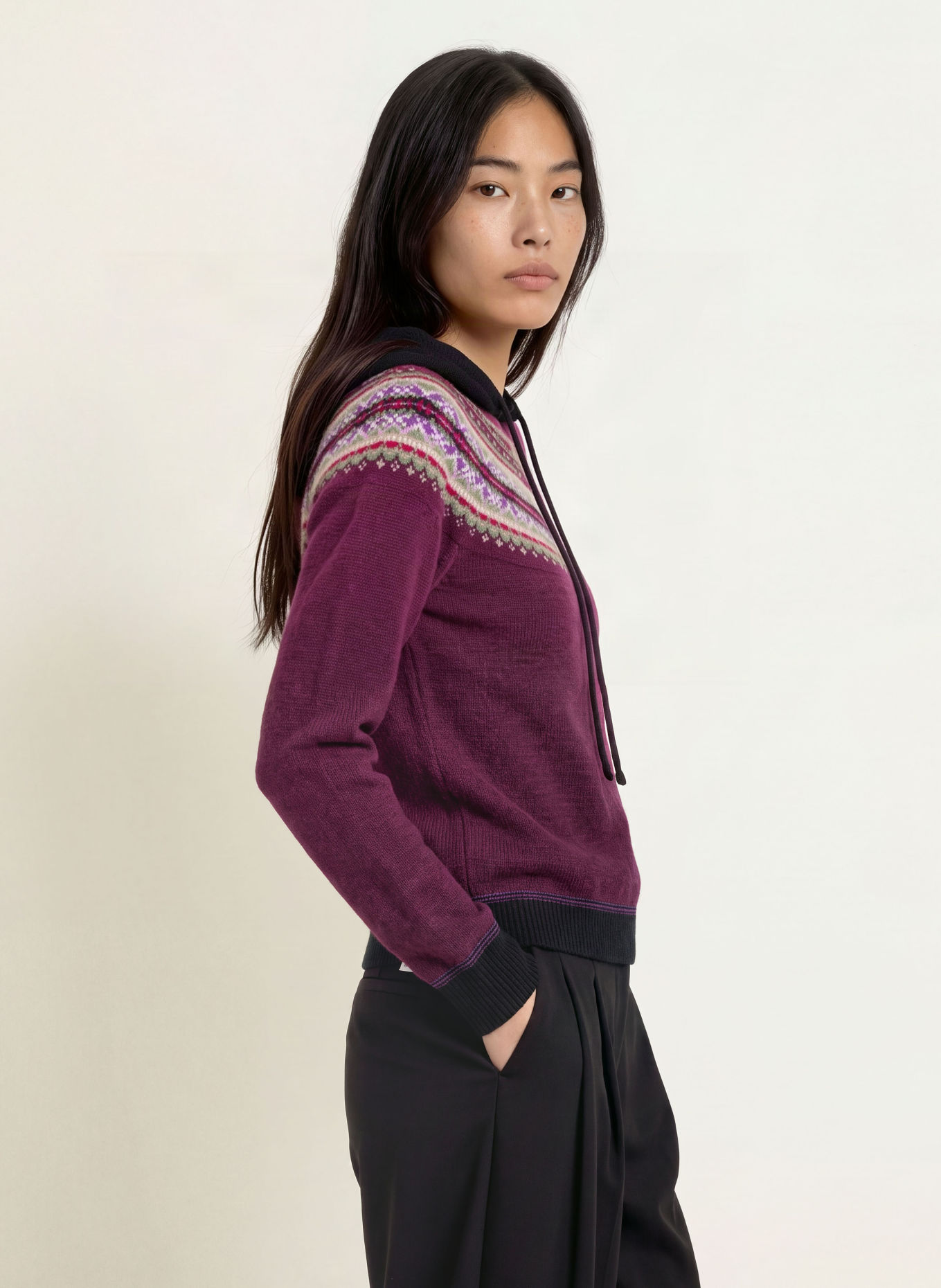 ERIBÉ Strick-Hoodie ALPINE: DUNKELLILA / HELLLILA / OLIV