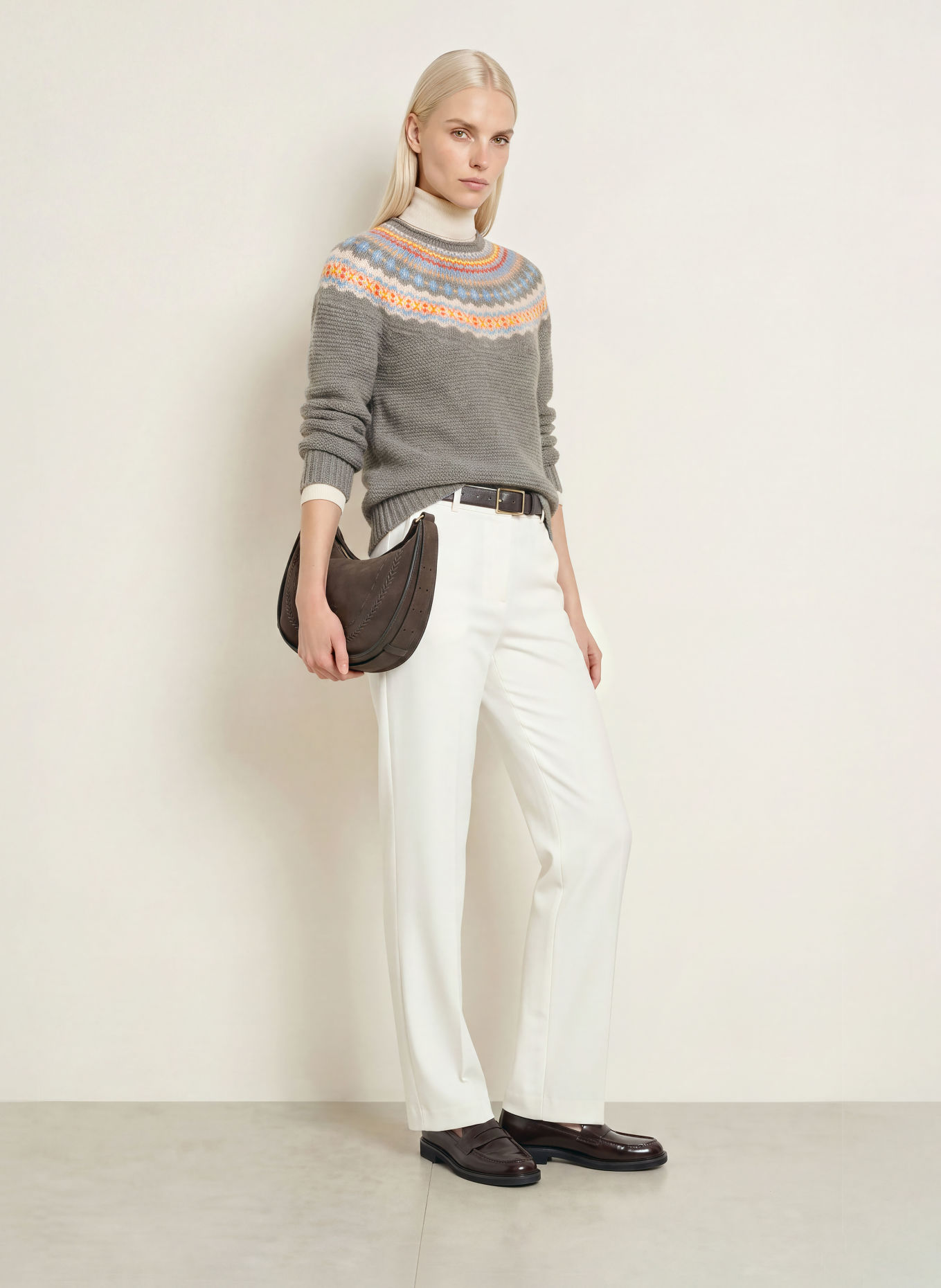 ERIBÉ Pullover STONEYBREK: GRAU / GELB / HELLBLAU