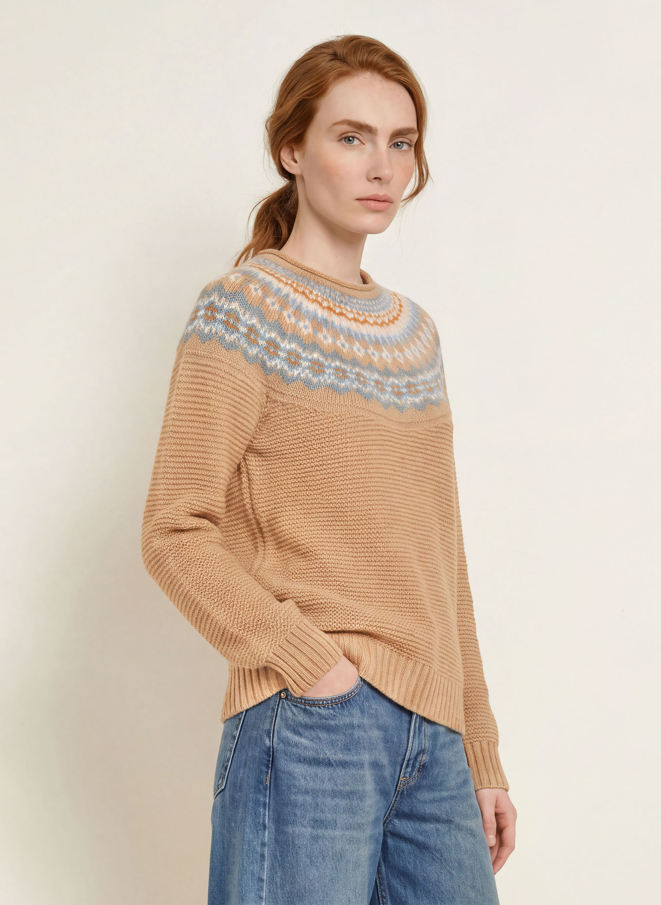 ERIBÉ Pullover STONEYBREK: BEIGE / GRAU / HELLBLAU