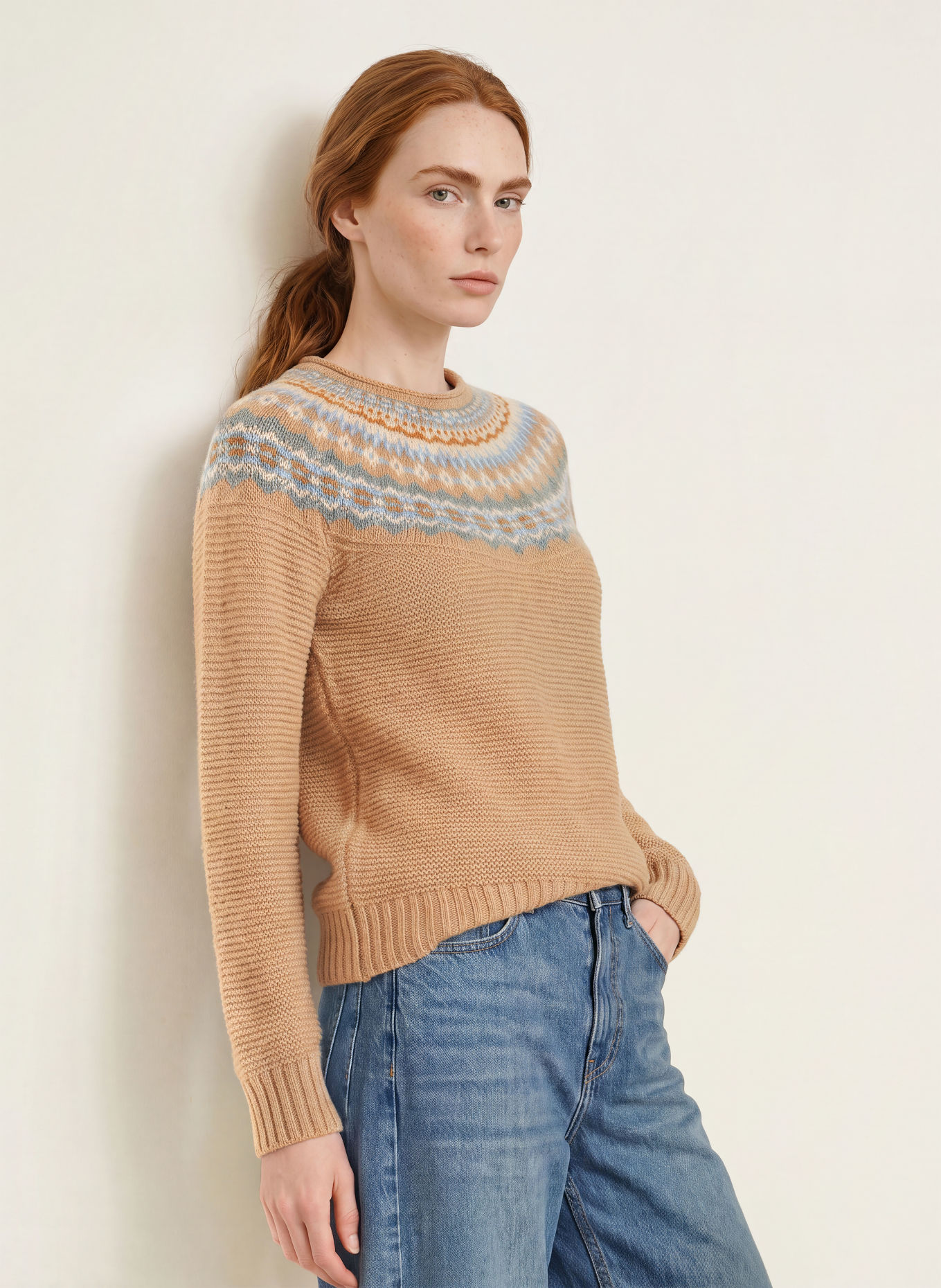ERIBÉ Pullover STONEYBREK: BEIGE / GRAU / HELLBLAU