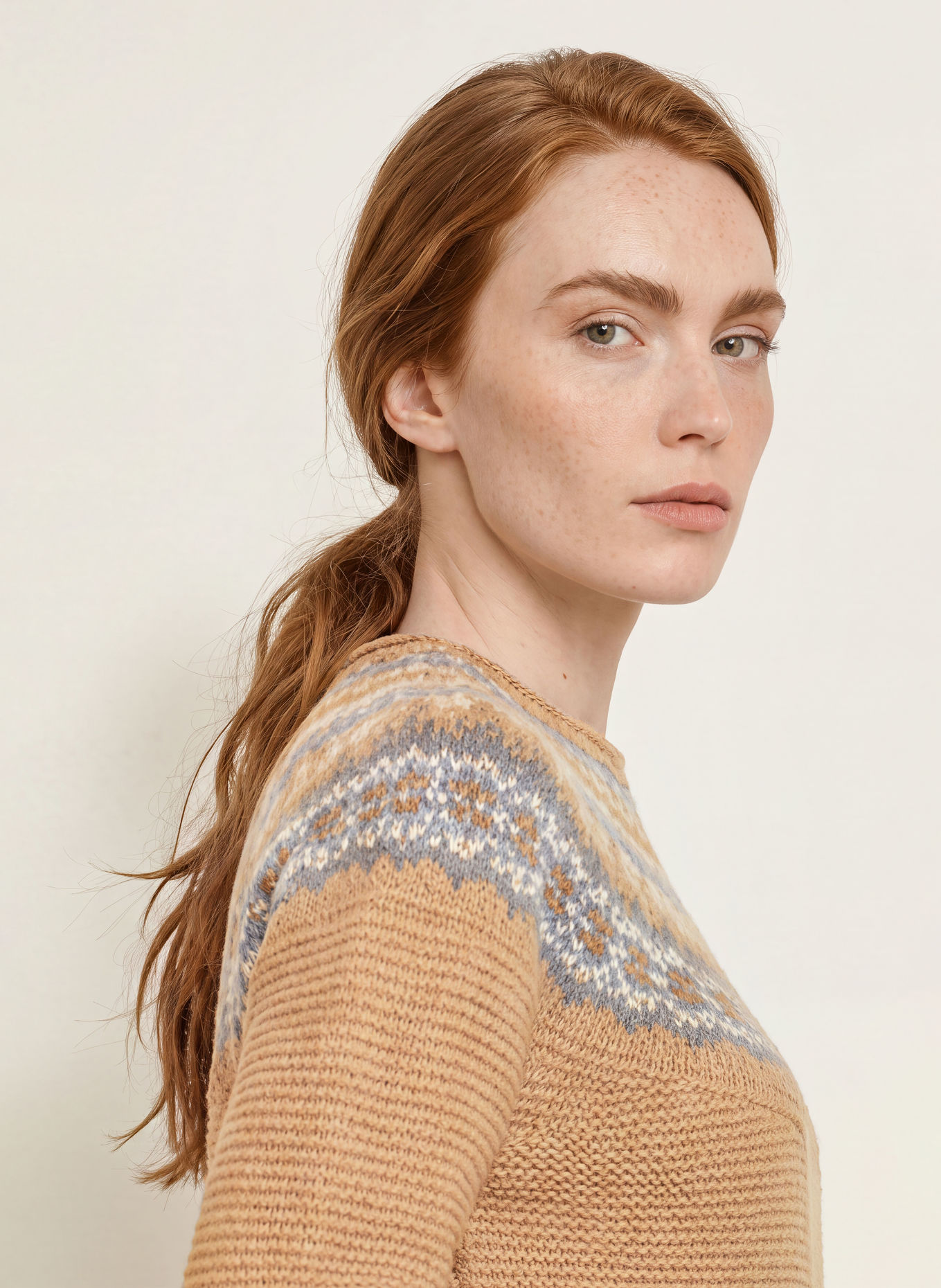 ERIBÉ Pullover STONEYBREK: BEIGE / GRAU / HELLBLAU