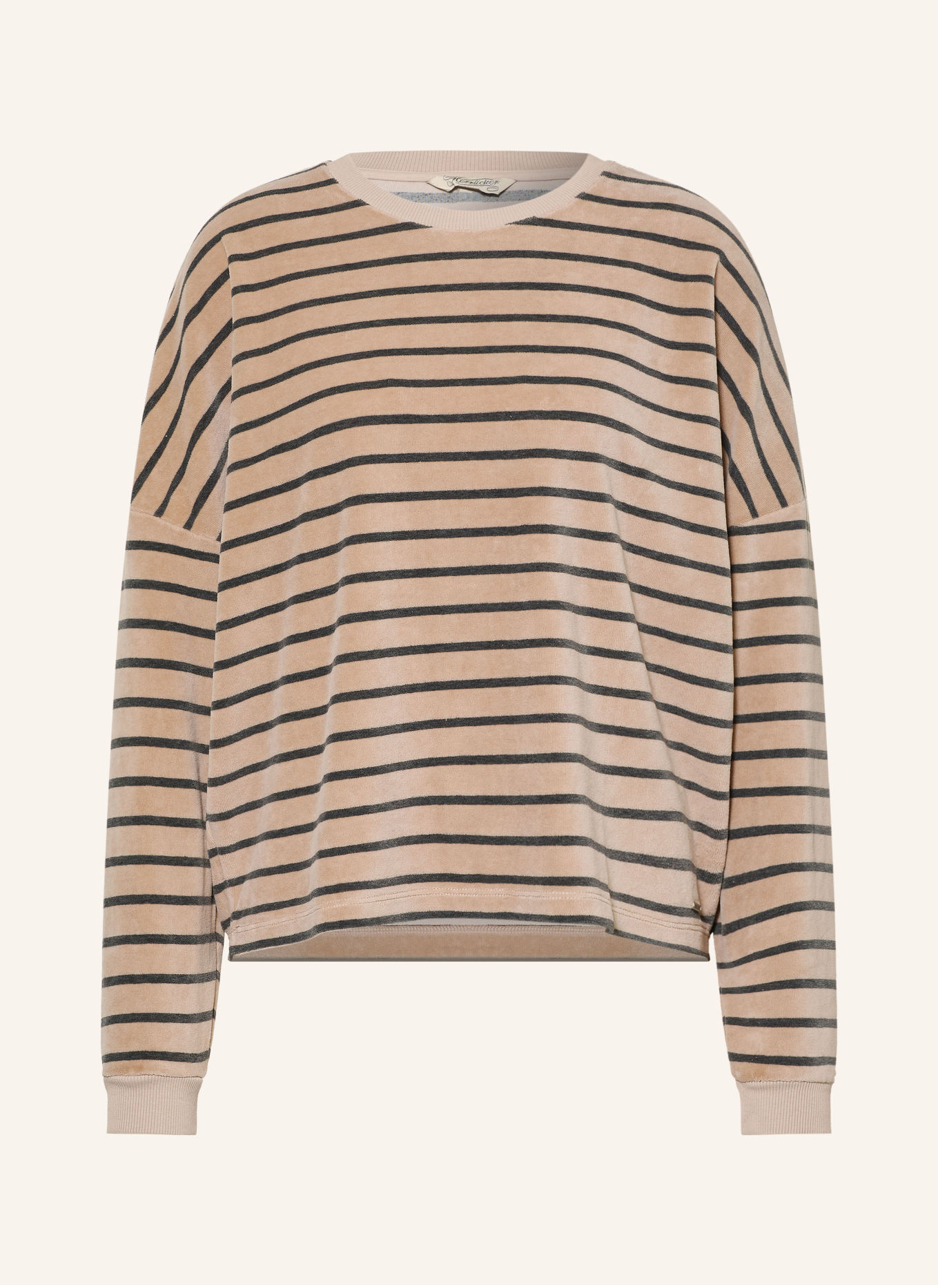 Herrlicher Velour shirt SMILA: BEIGE / BLACK