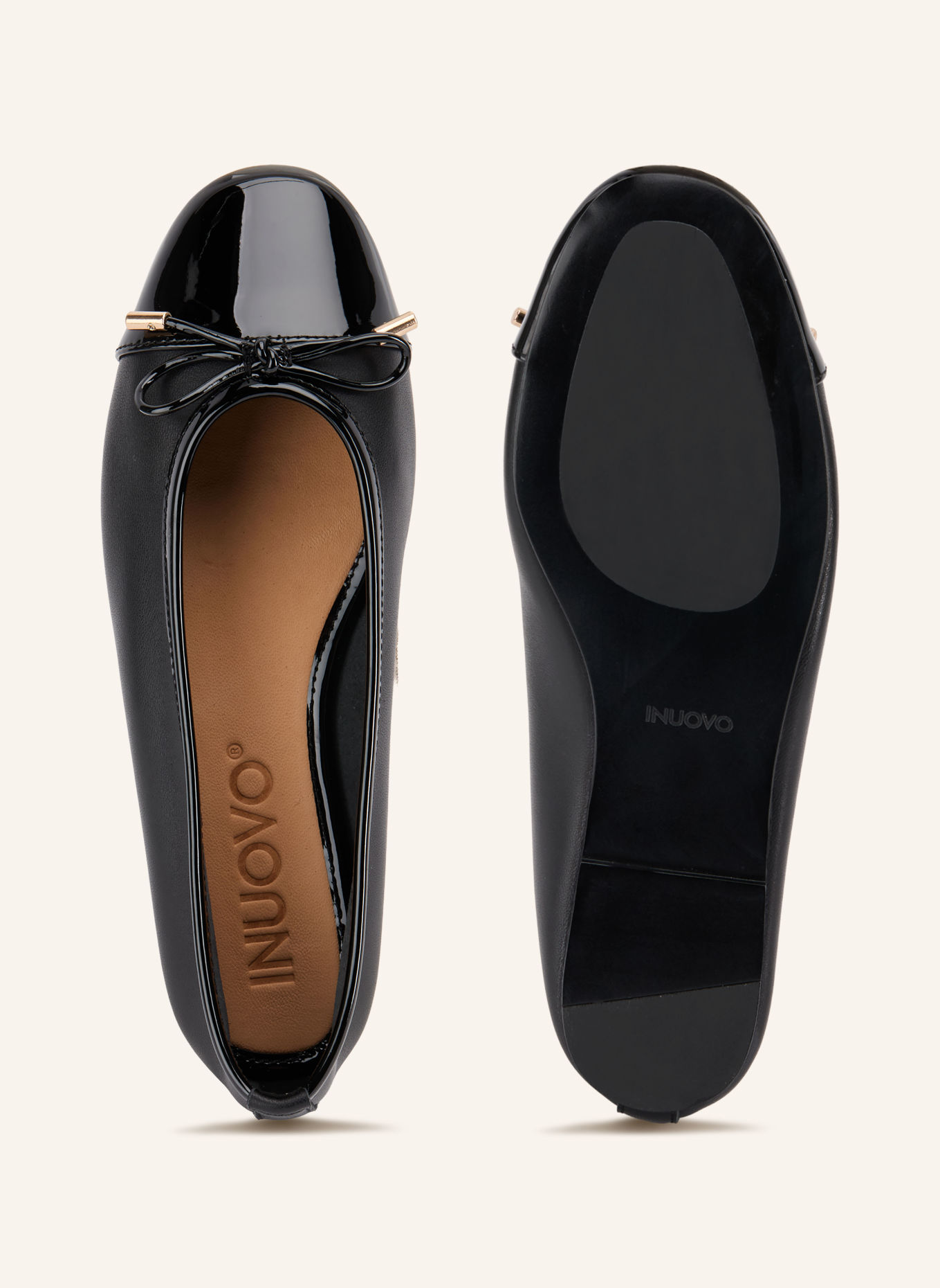 INUOVO Lackballerinas: SCHWARZ / GOLD