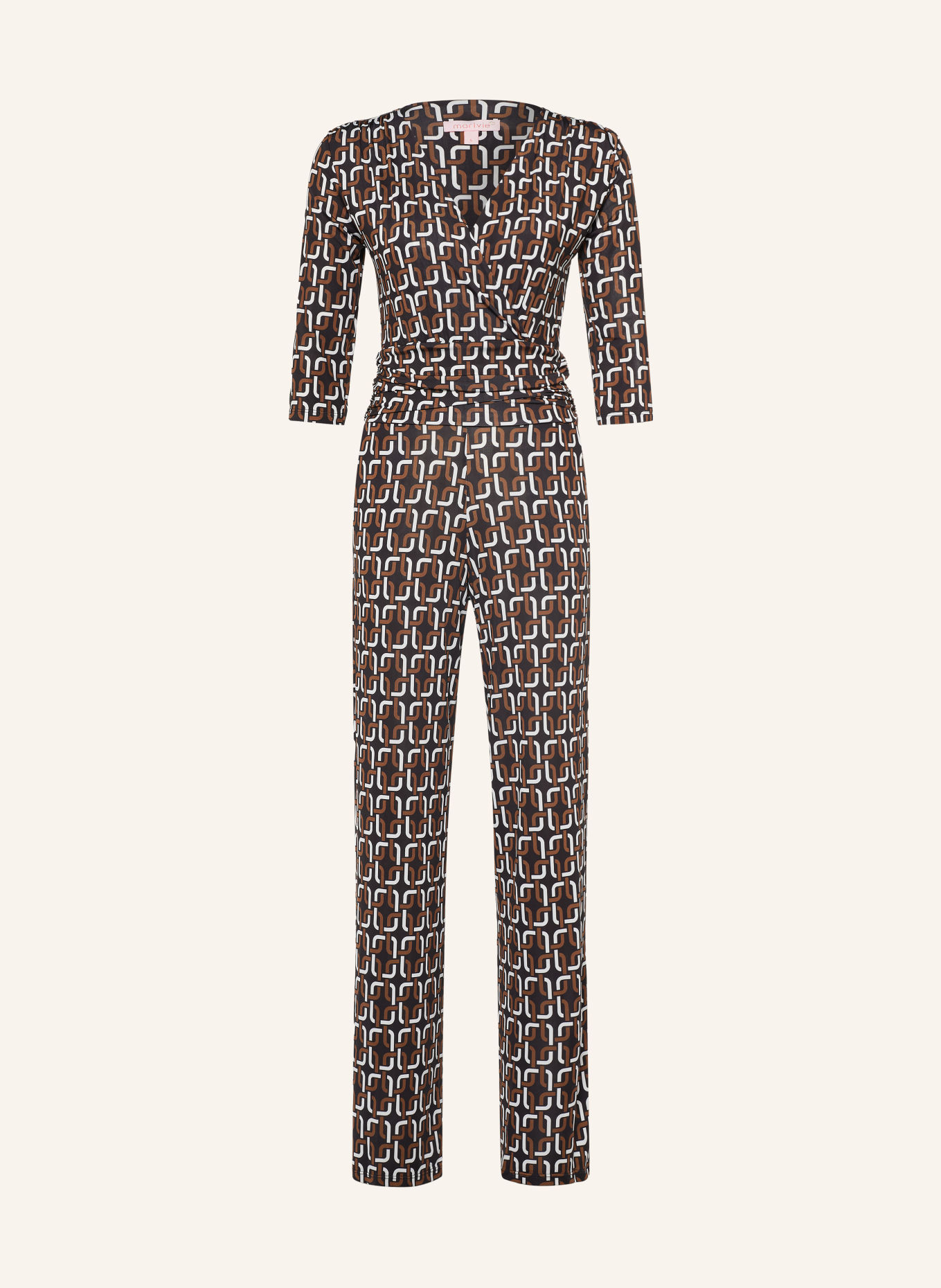 marivie Jersey-Jumpsuit JUMP GREAT! mit 3/4-Arm: BRAUN / WEISS / SCHWARZ