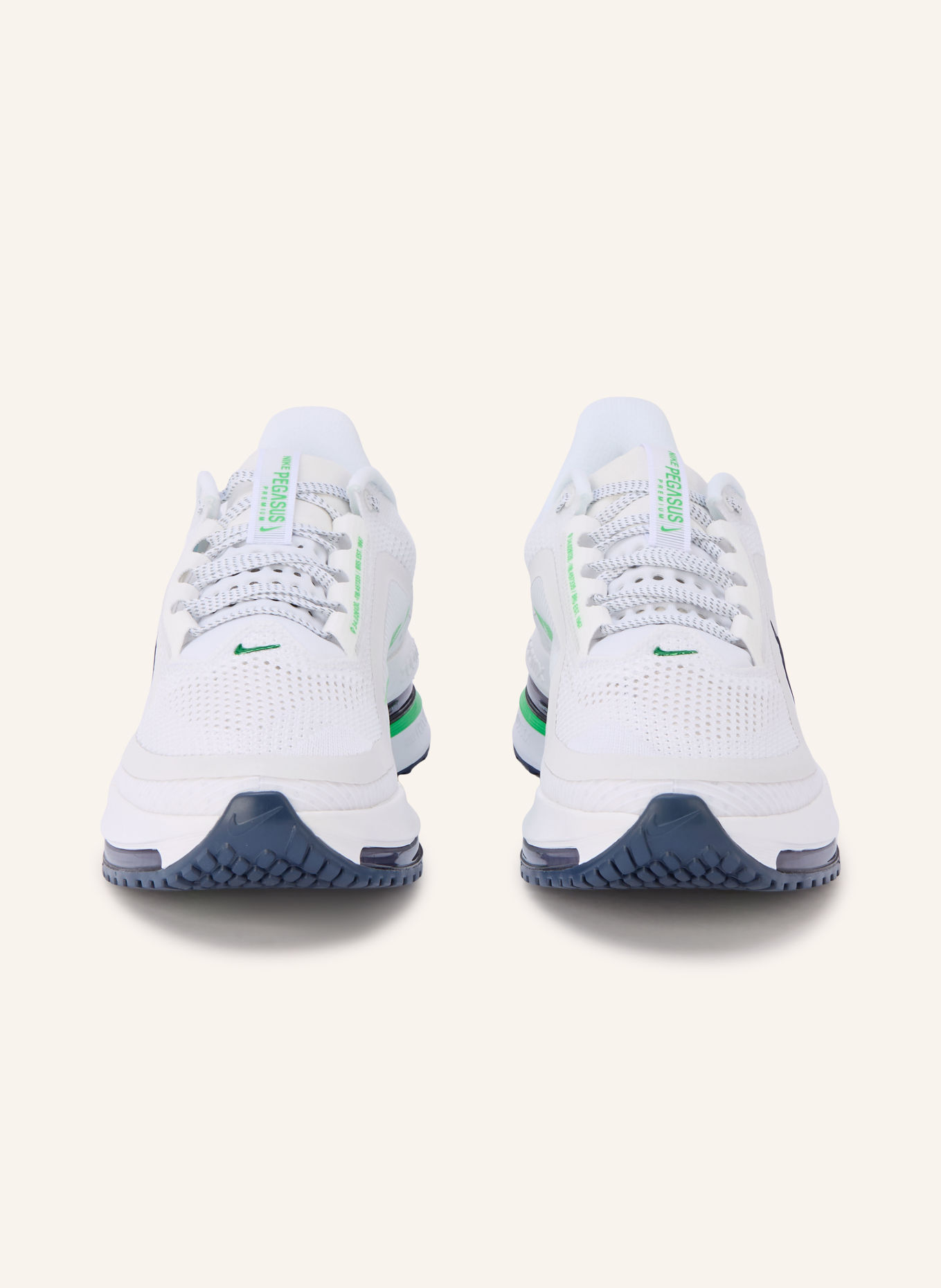 Nike PEGASUS PREMIUM Running Shoes: WHITE / NEON GREEN / DARK BLUE