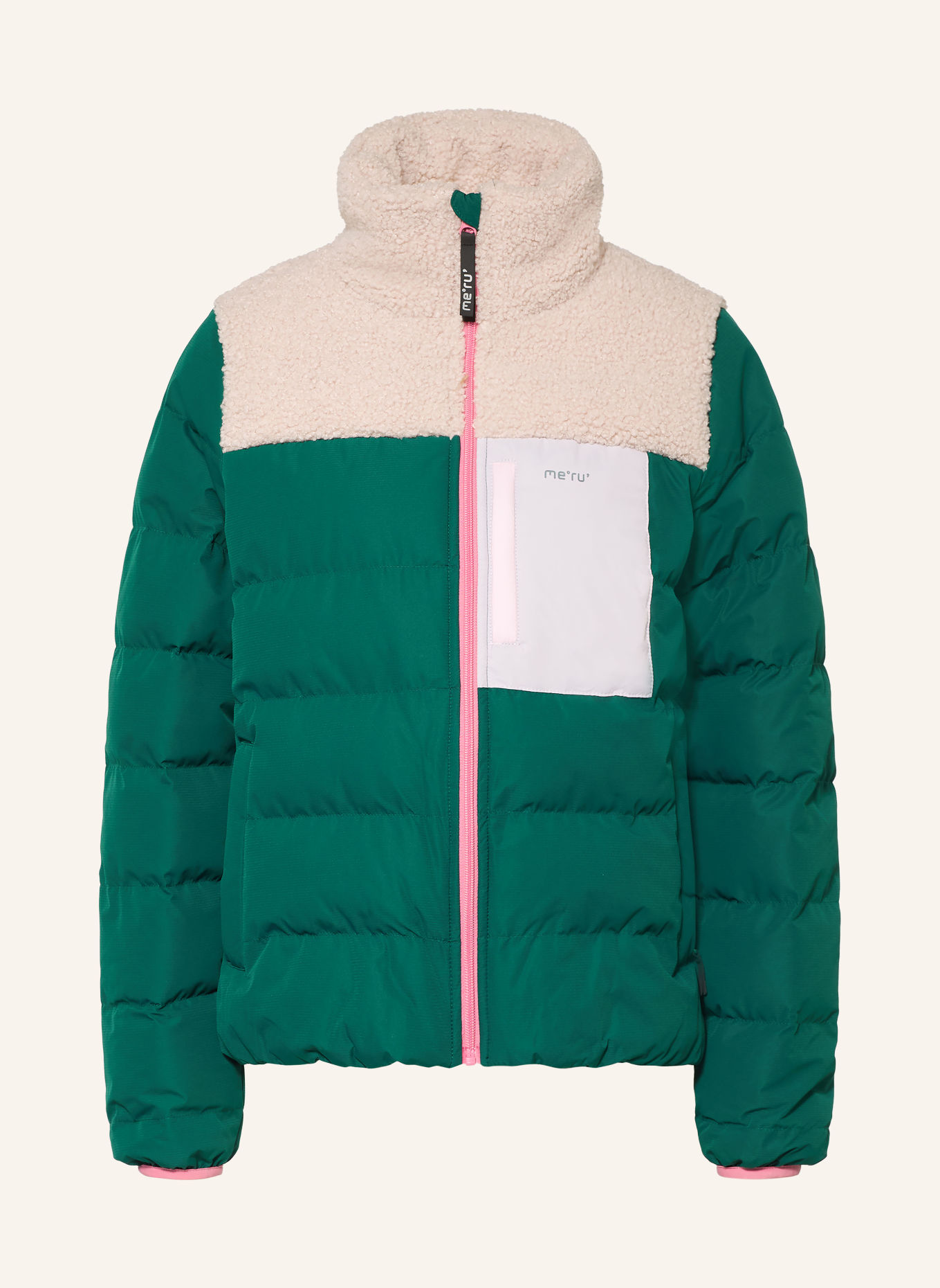 me°ru' Hybrid-Steppjacke VEJLE: DUNKELGRÜN / BEIGE / HELLGRAU