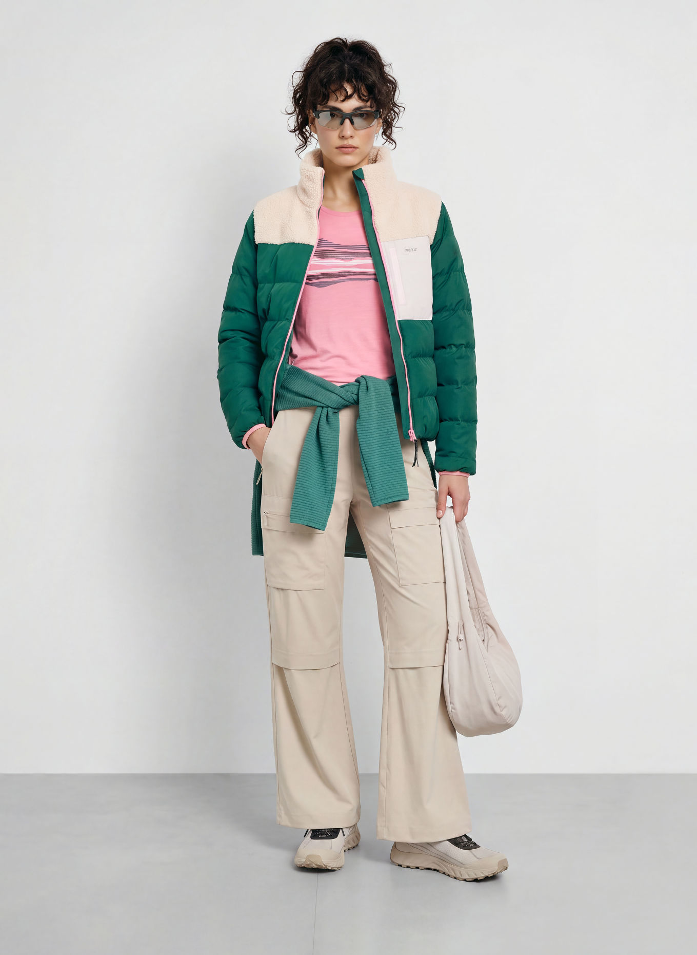 me°ru' Hybrid-Steppjacke VEJLE: DUNKELGRÜN / BEIGE / HELLGRAU