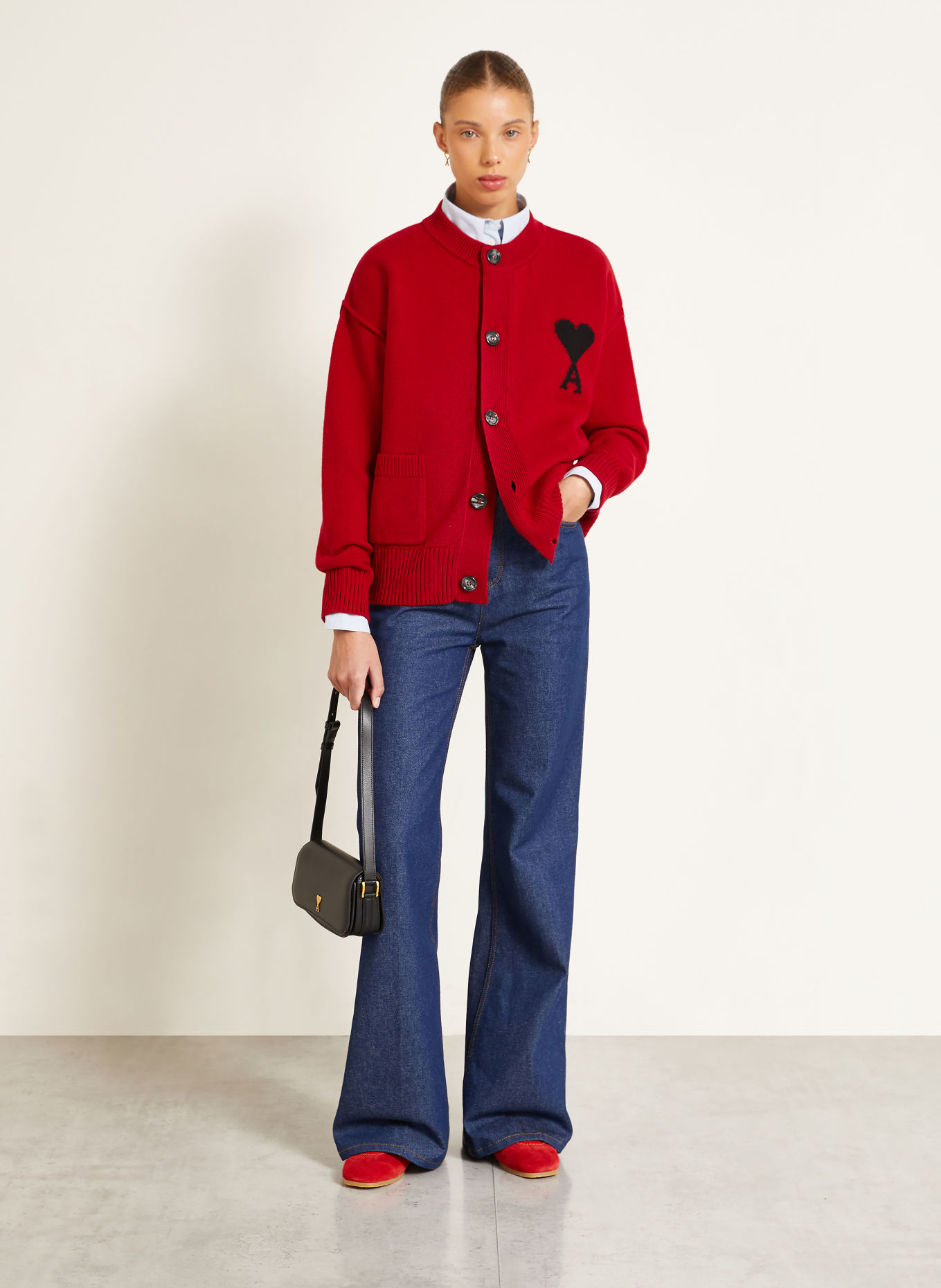 AMI PARIS Cardigan: DARK RED