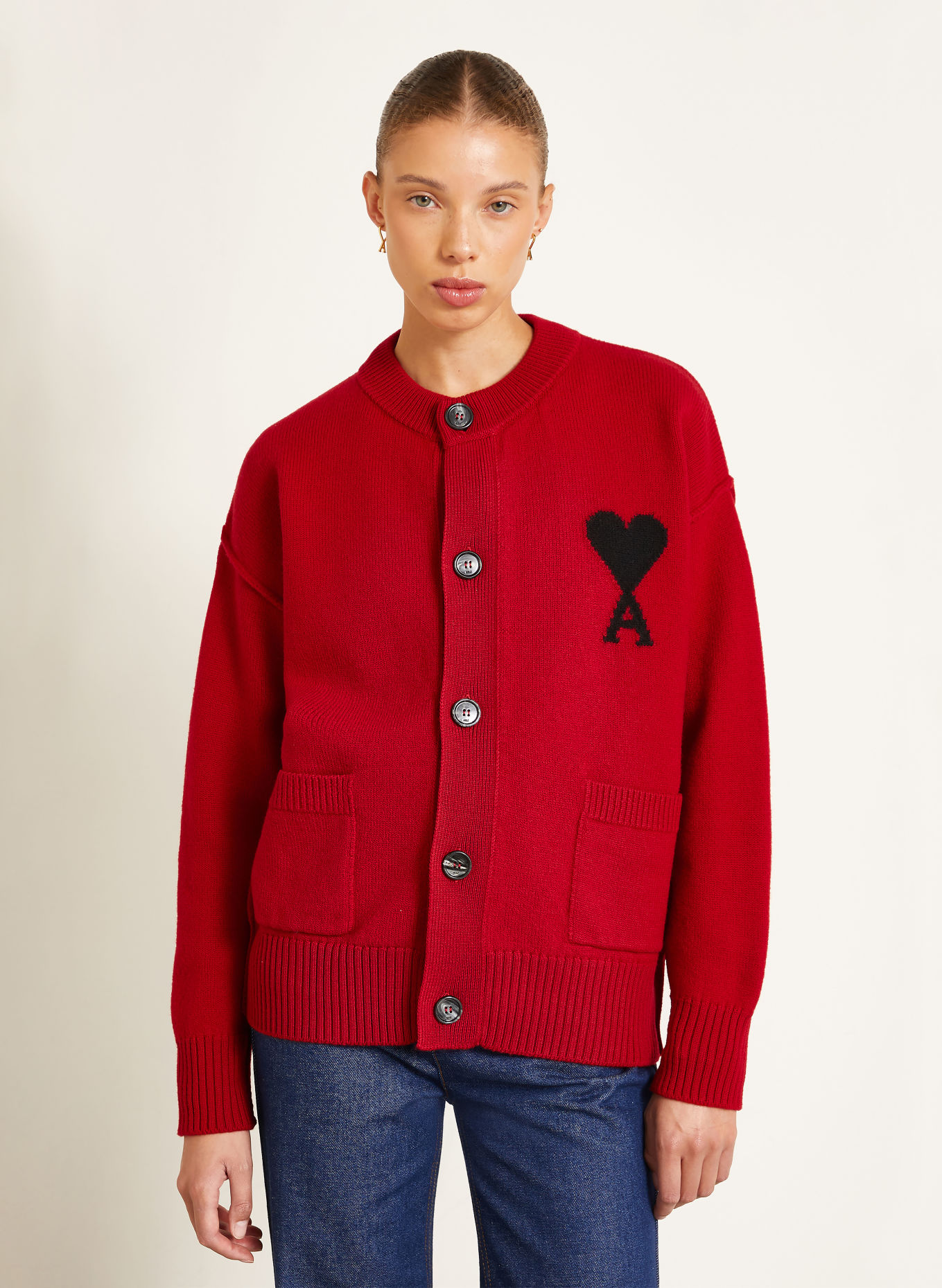AMI PARIS Cardigan: DARK RED