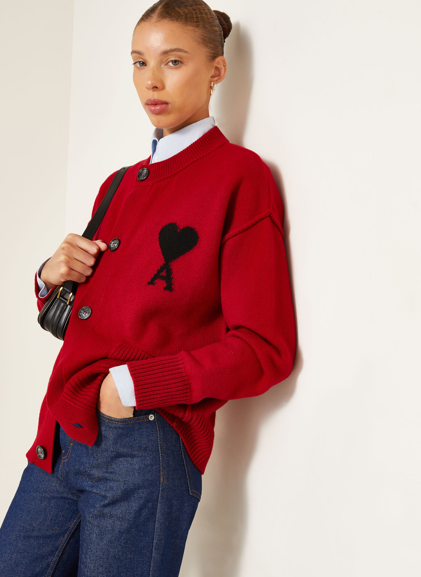 AMI PARIS Cardigan: DARK RED