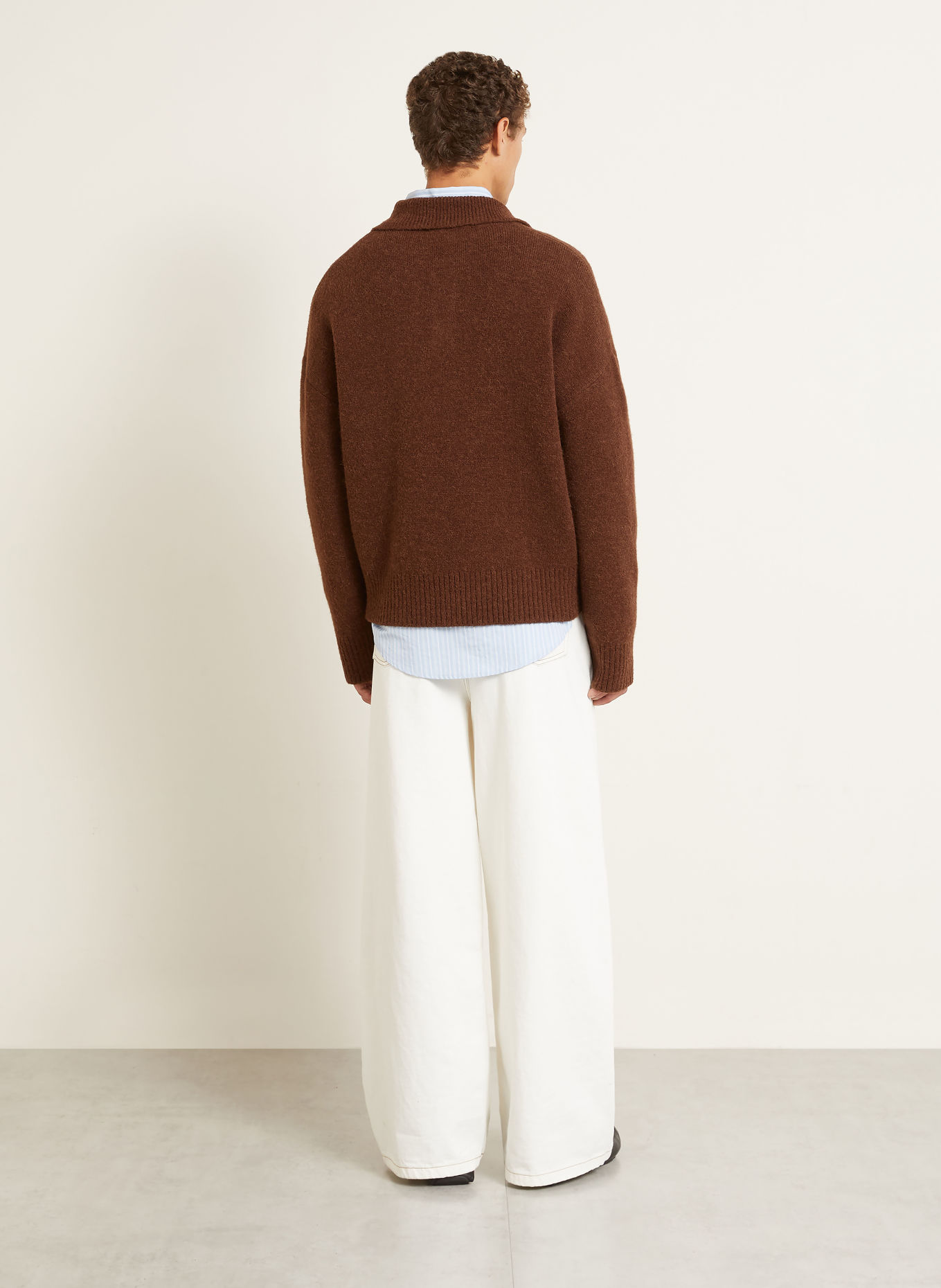 AMI PARIS Sweater with alpaca: DARK BROWN / CREAM